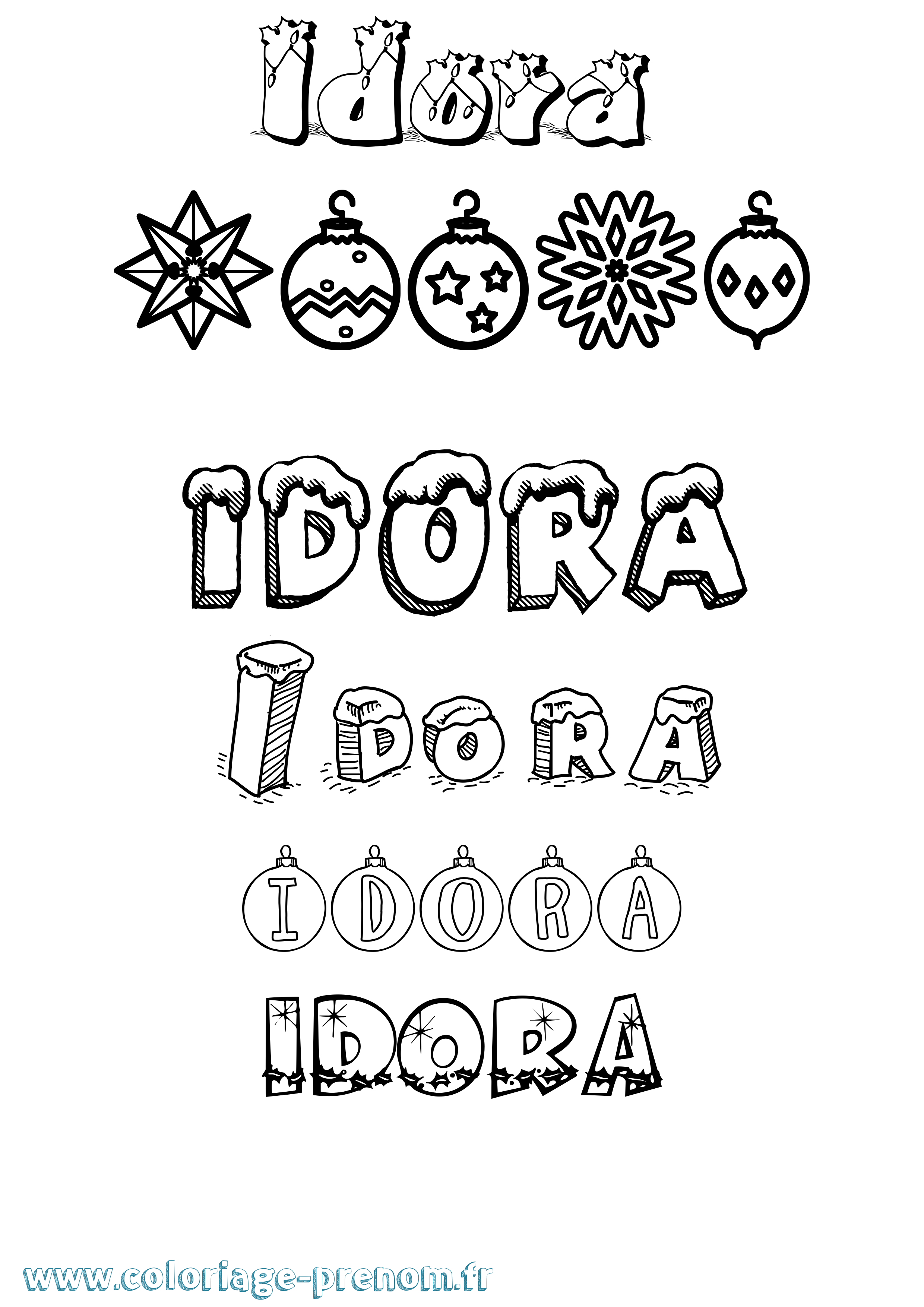 Coloriage Idora Noël Coloriage prénom Idora Noël