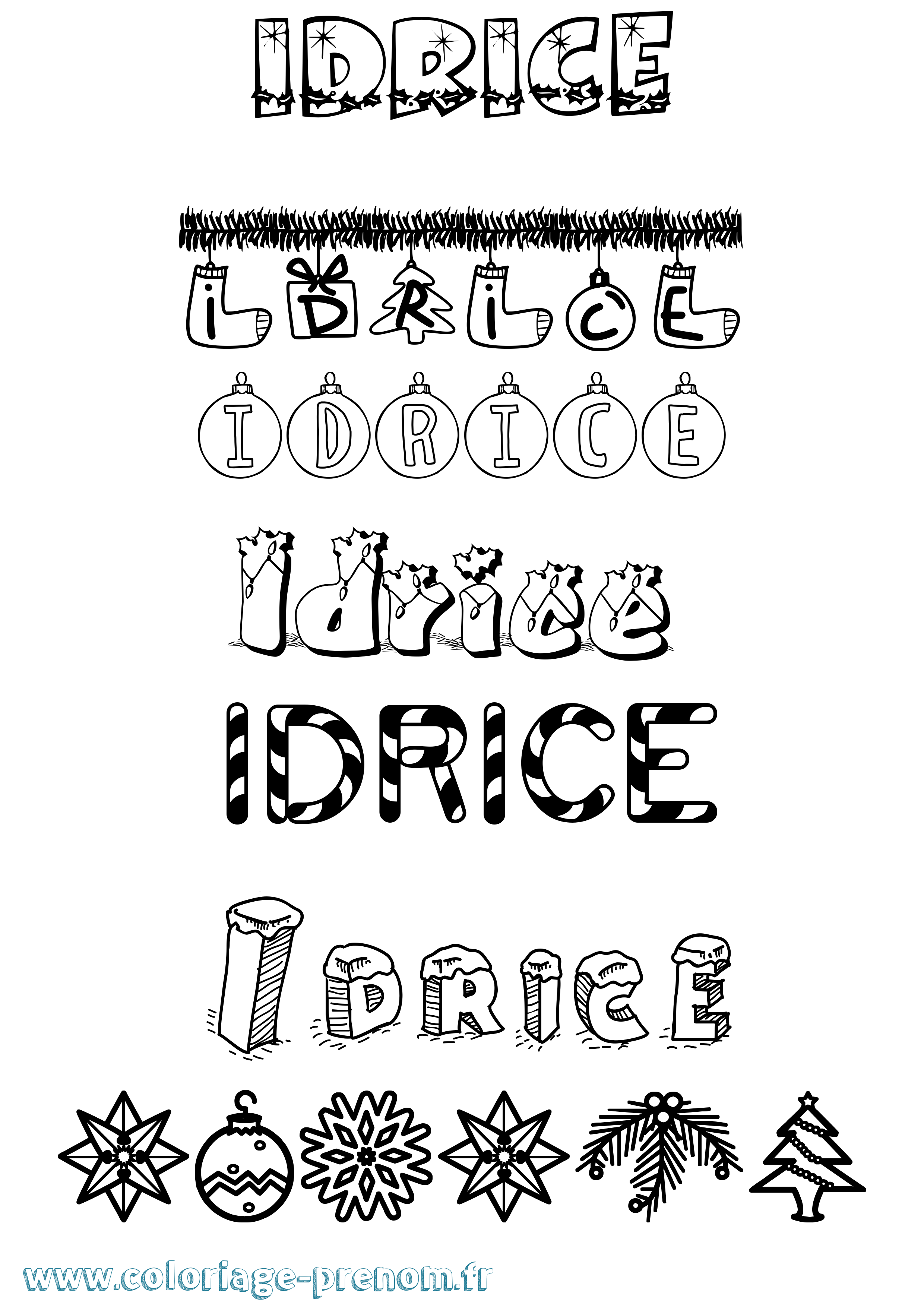 Coloriage Idrice Noël Coloriage prénom Idrice Noël