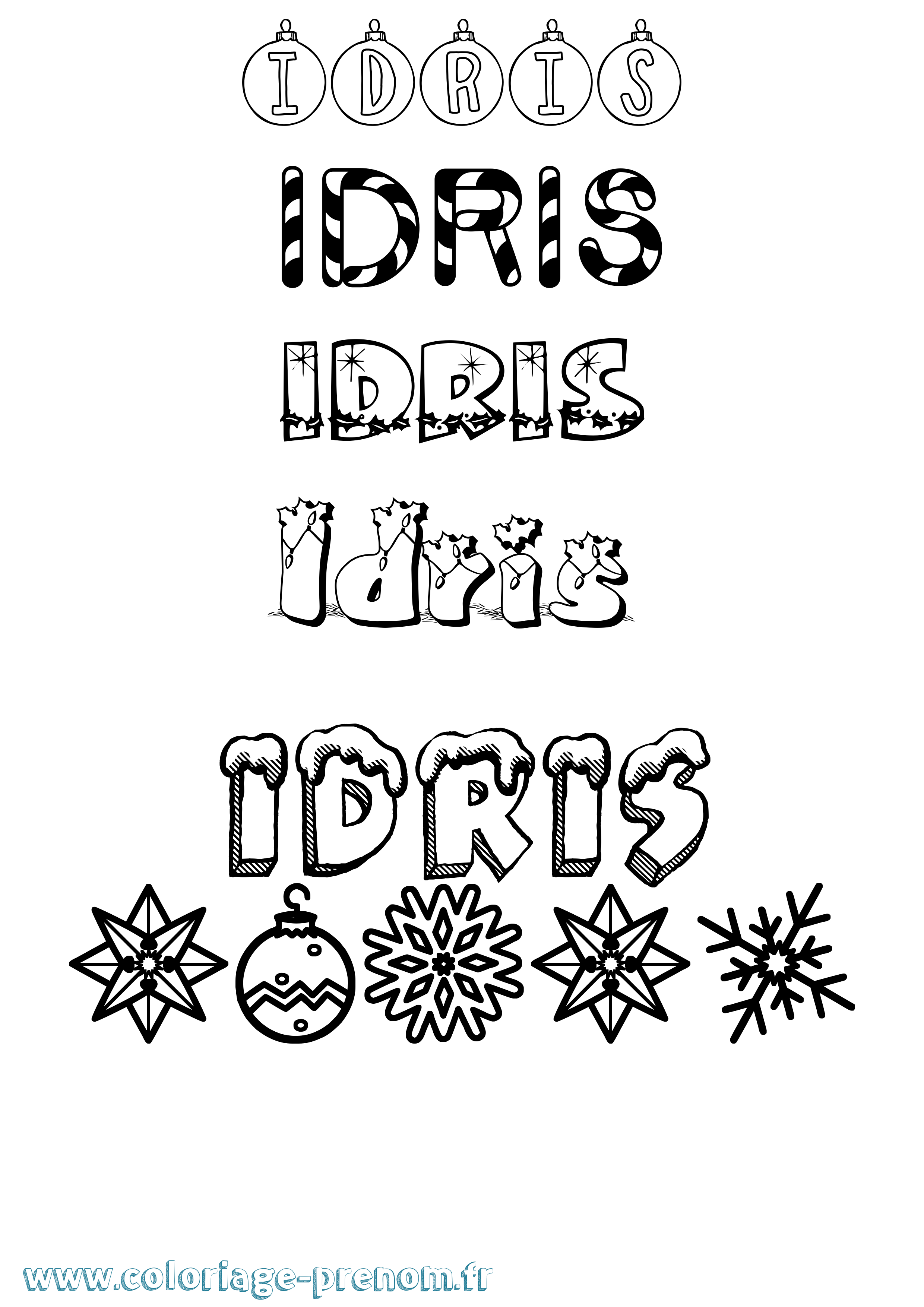 Coloriage prénom Idris Noël