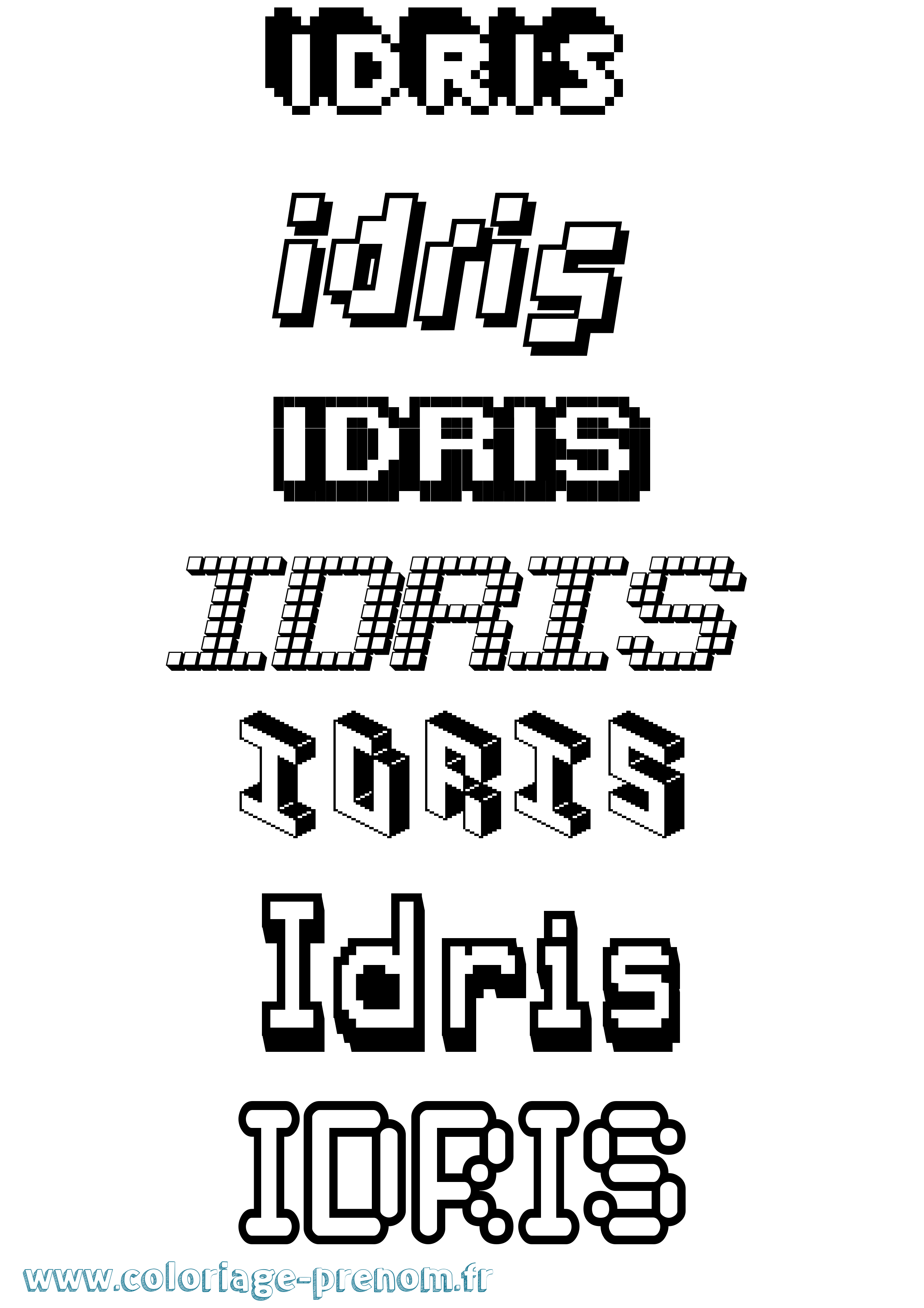 Coloriage prénom Idris Pixel
