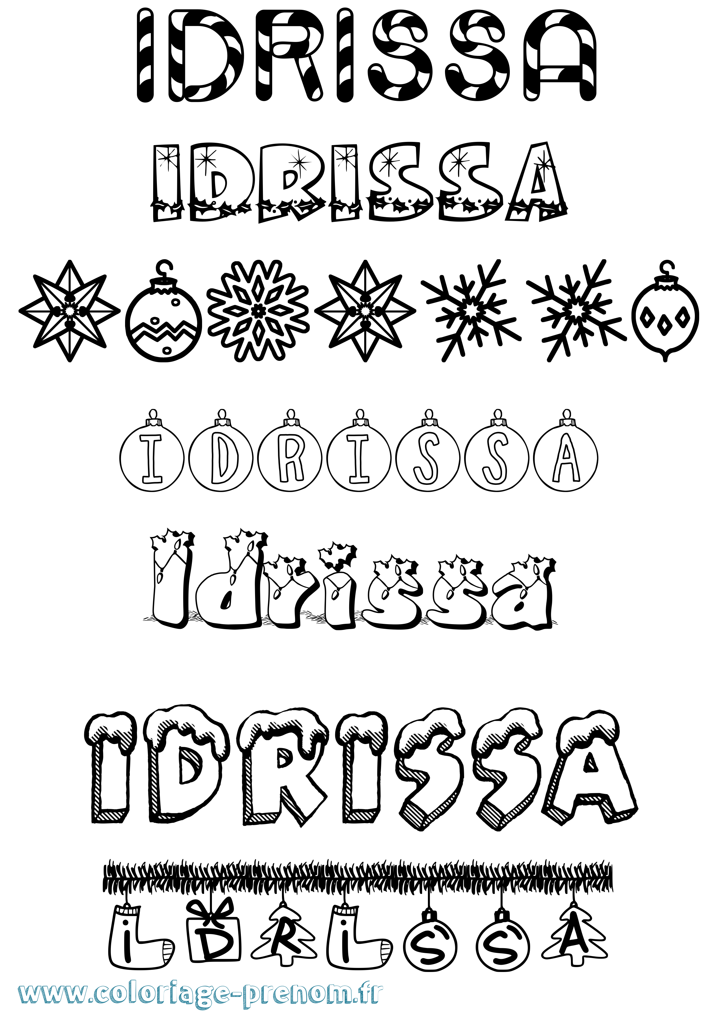 Coloriage Idrissa Noël Coloriage prénom Idrissa Noël