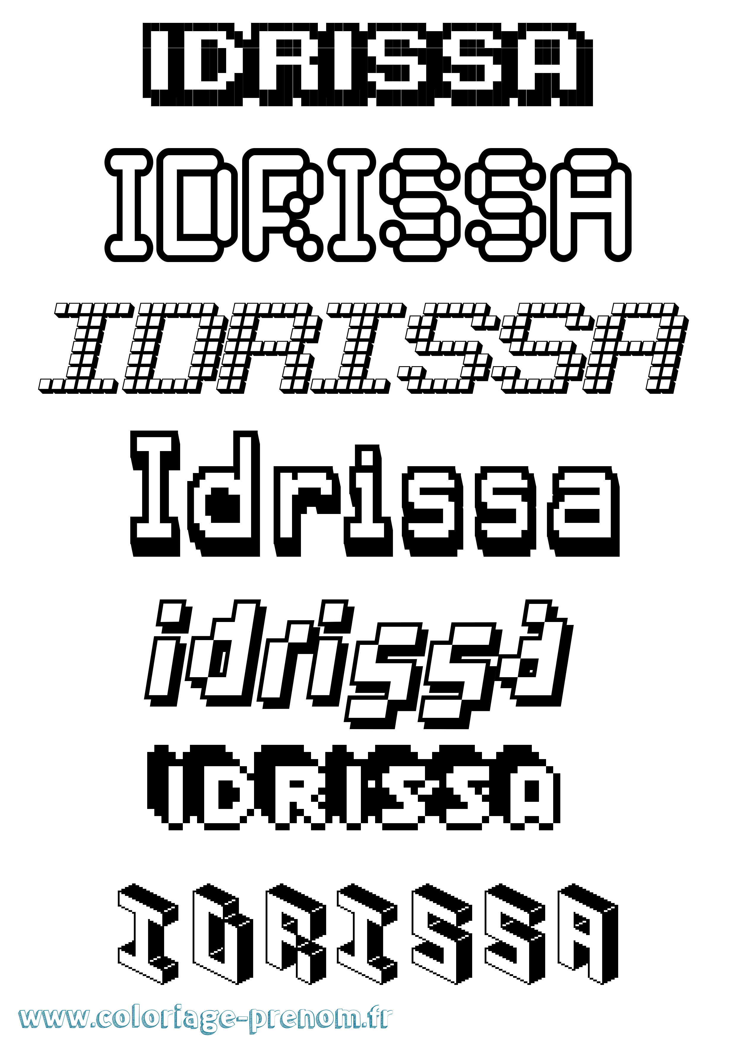 Coloriage prénom Idrissa Pixel