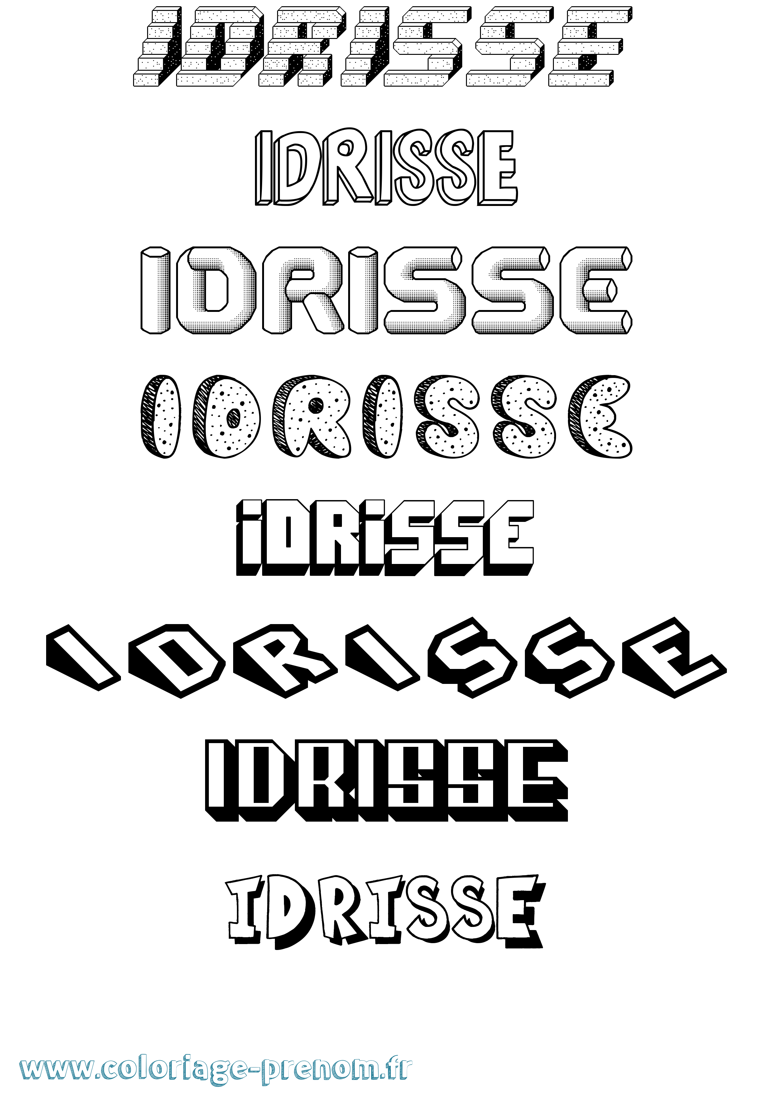 Coloriage Idrisse Effet 3D Coloriage prénom Idrisse Effet 3D