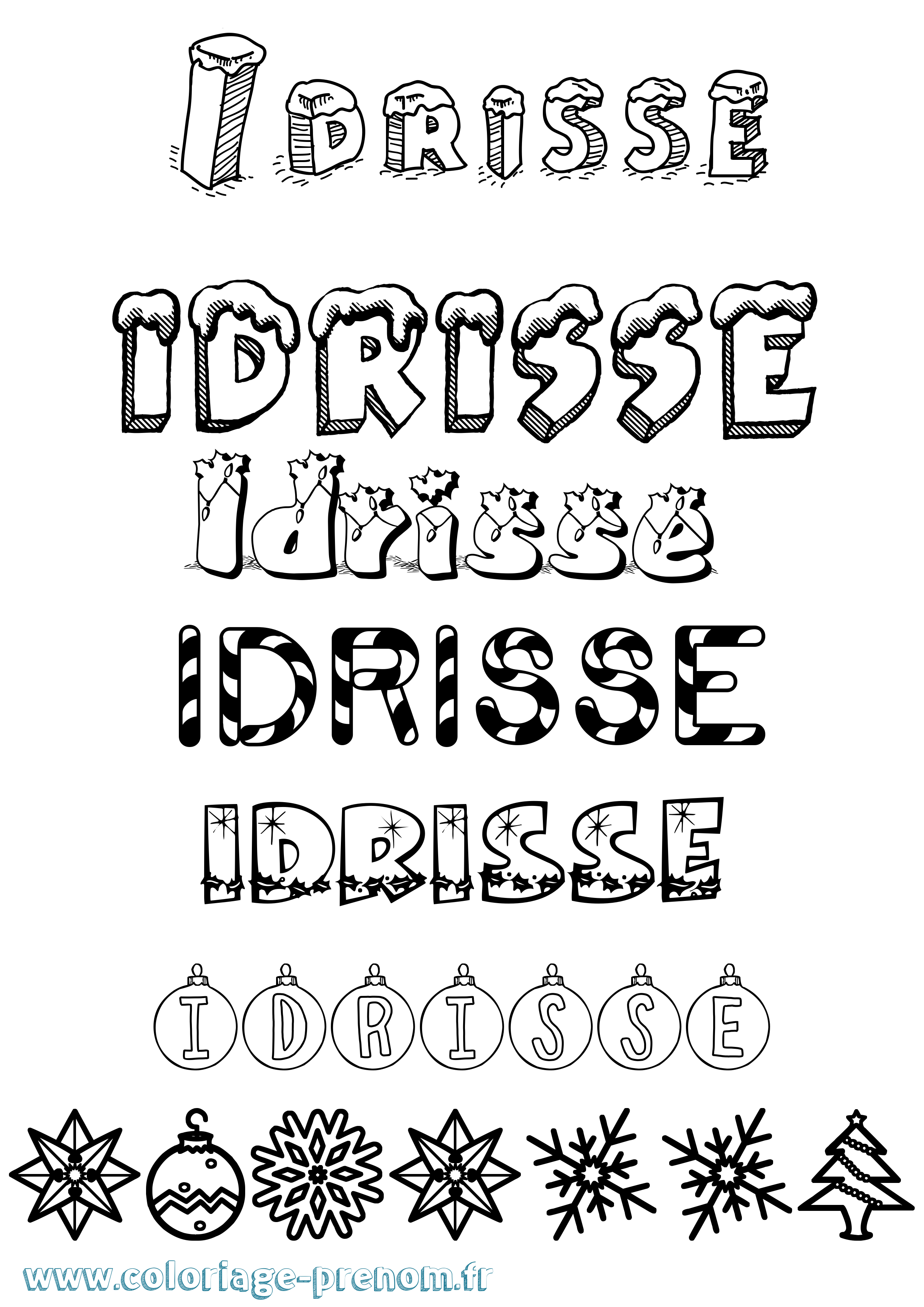 Coloriage Idrisse Noël Coloriage prénom Idrisse Noël