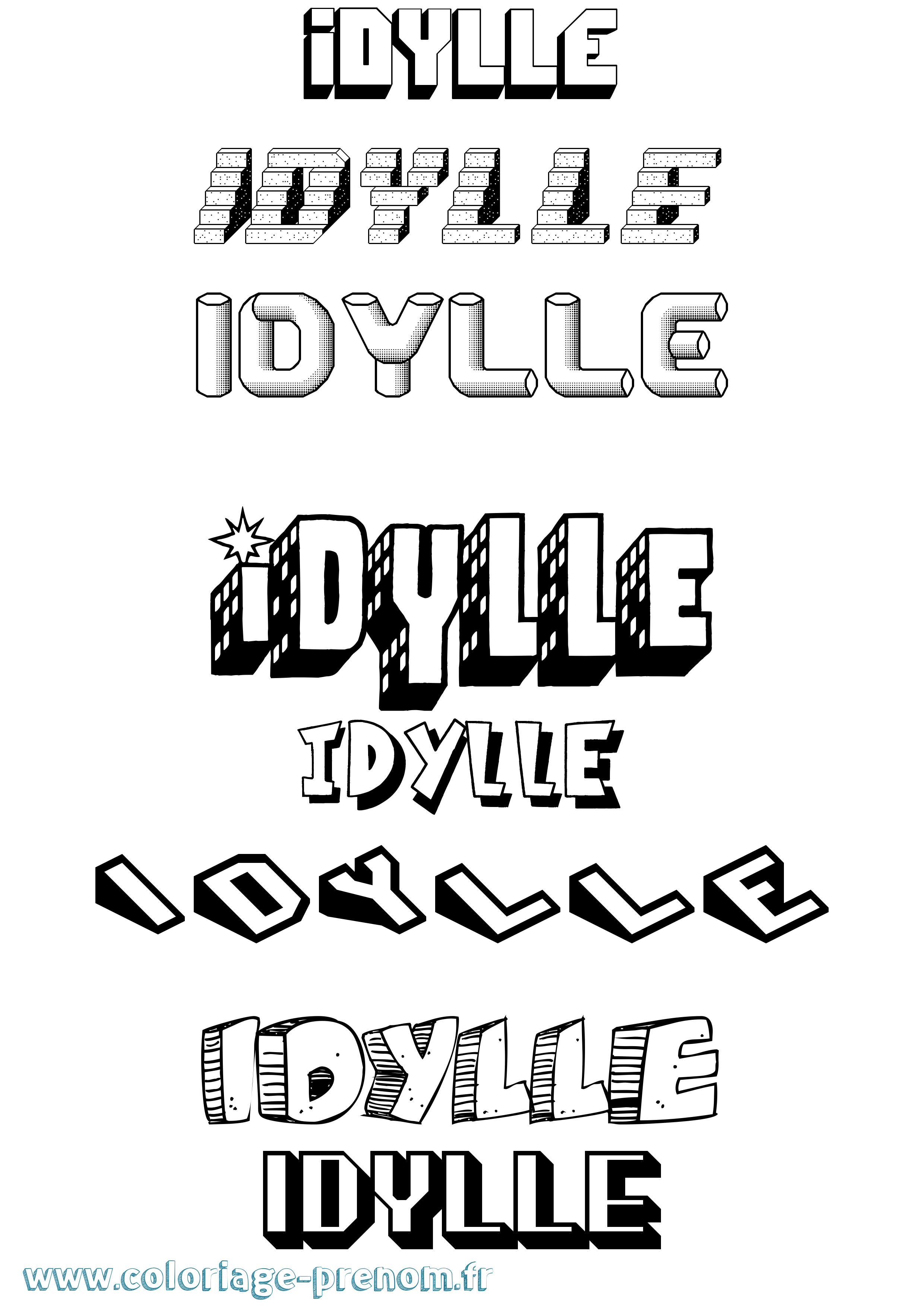 Coloriage Idylle Effet 3D Coloriage prénom Idylle Effet 3D