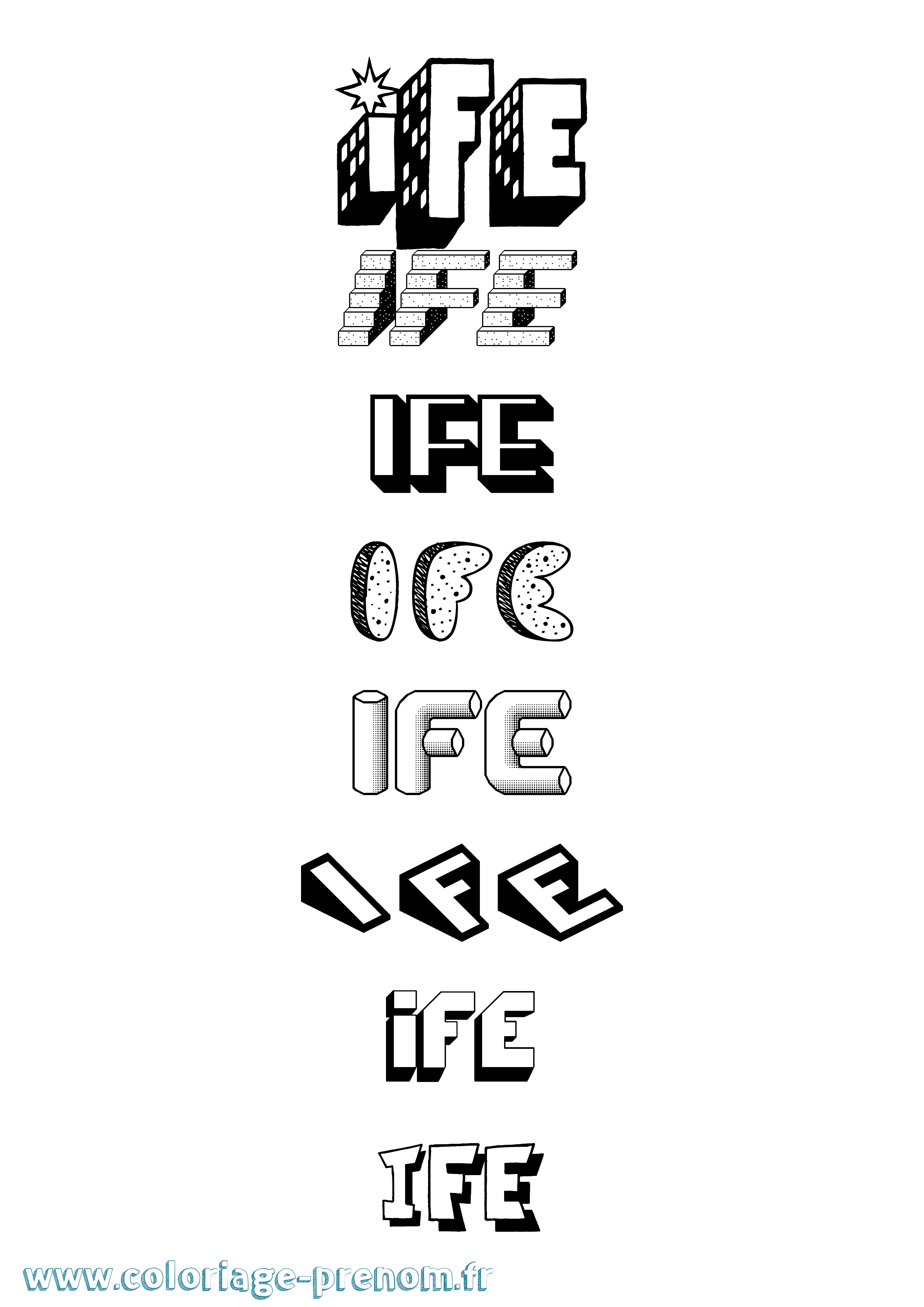 Coloriage Ife Effet 3D Coloriage prénom Ife Effet 3D