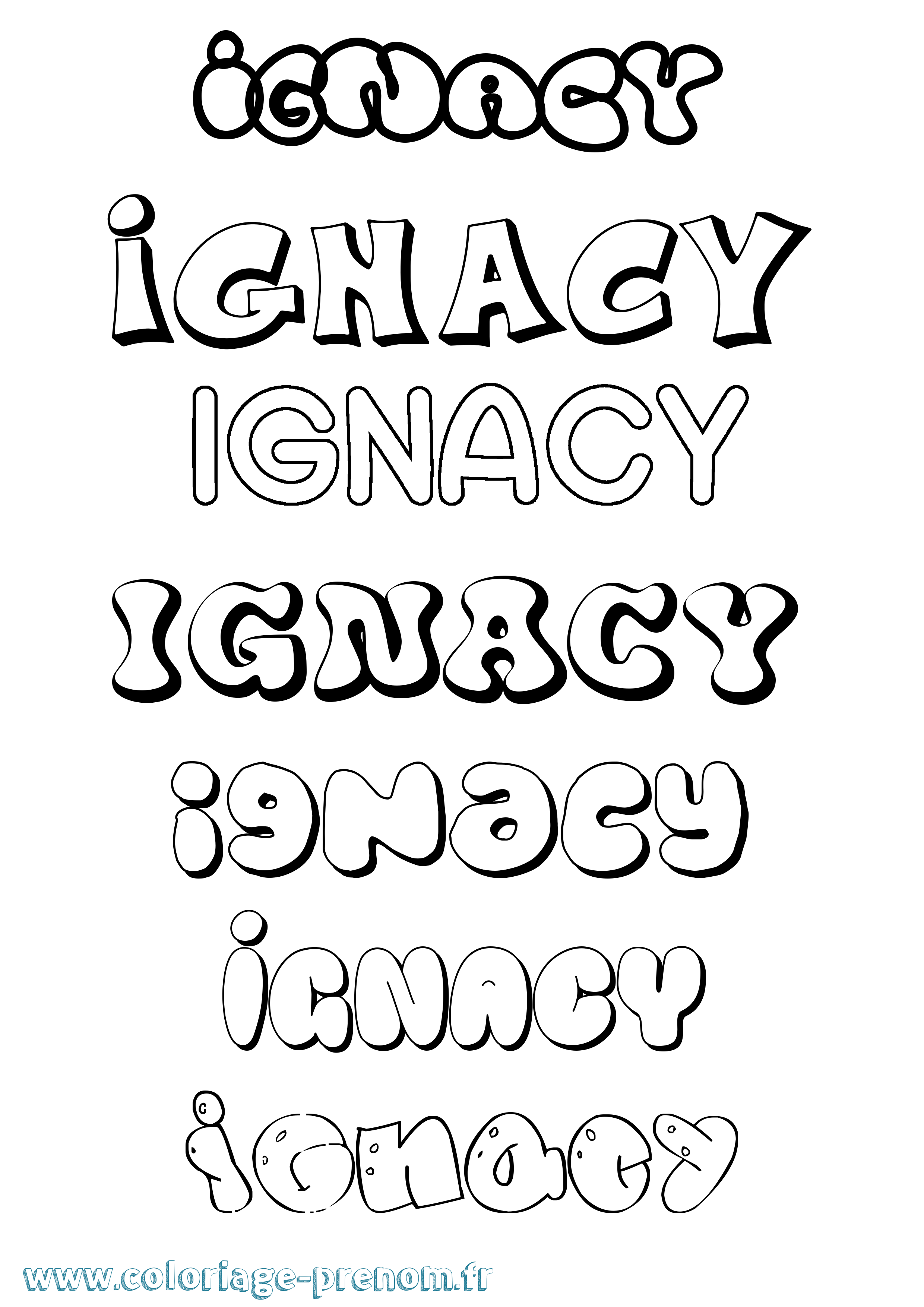 Coloriage prénom Ignacy Bubble