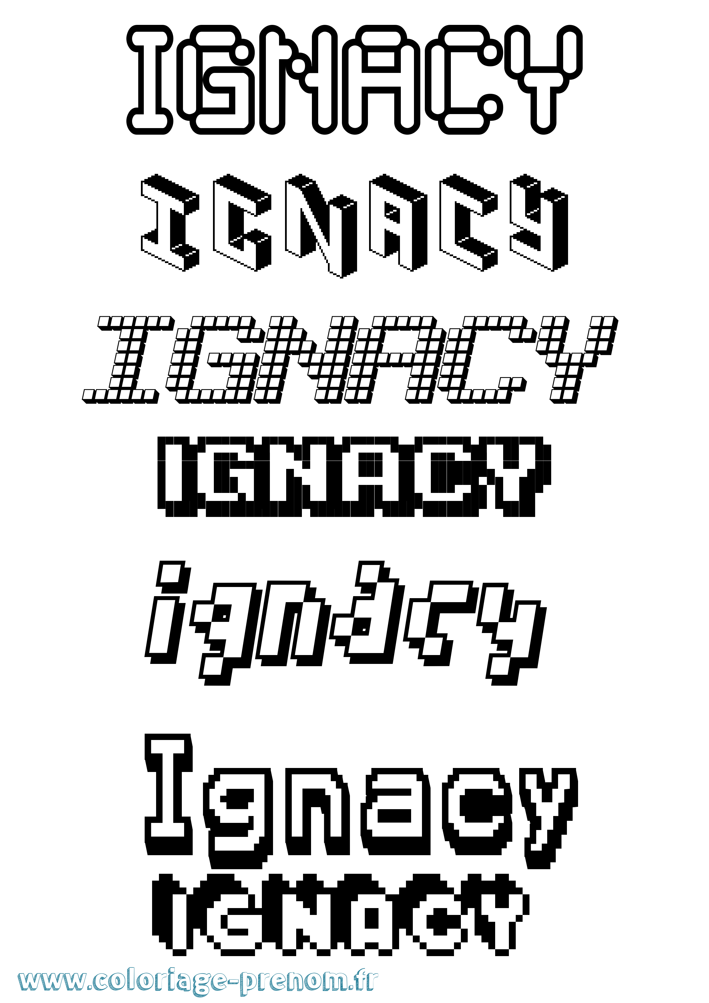 Coloriage prénom Ignacy Pixel
