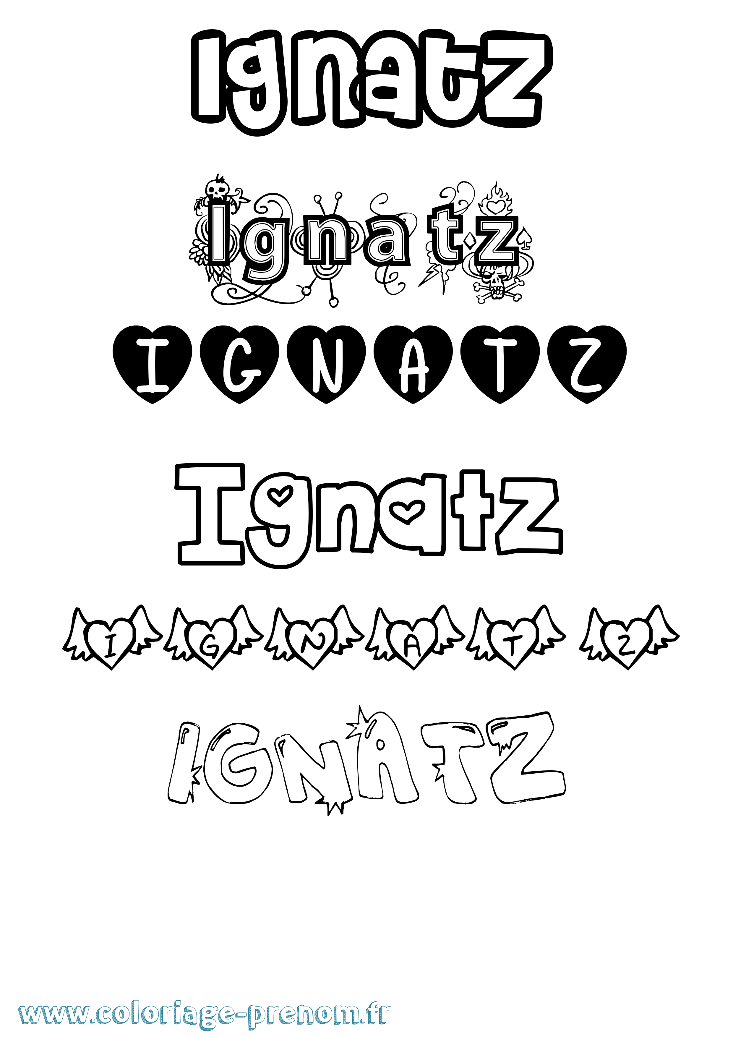 Coloriage Ignatz Girly Coloriage prénom Ignatz Girly