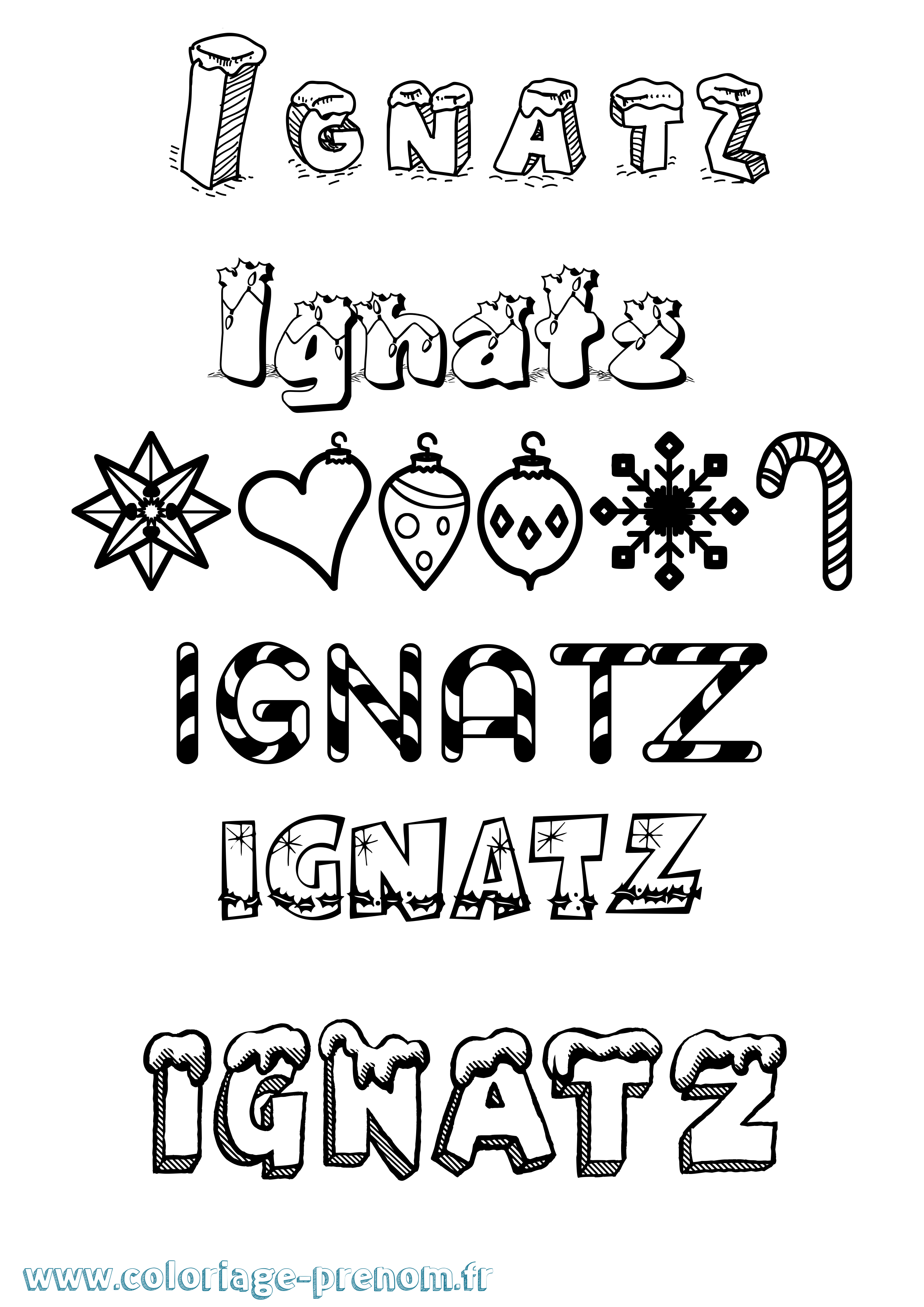 Coloriage Ignatz Noël Coloriage prénom Ignatz Noël