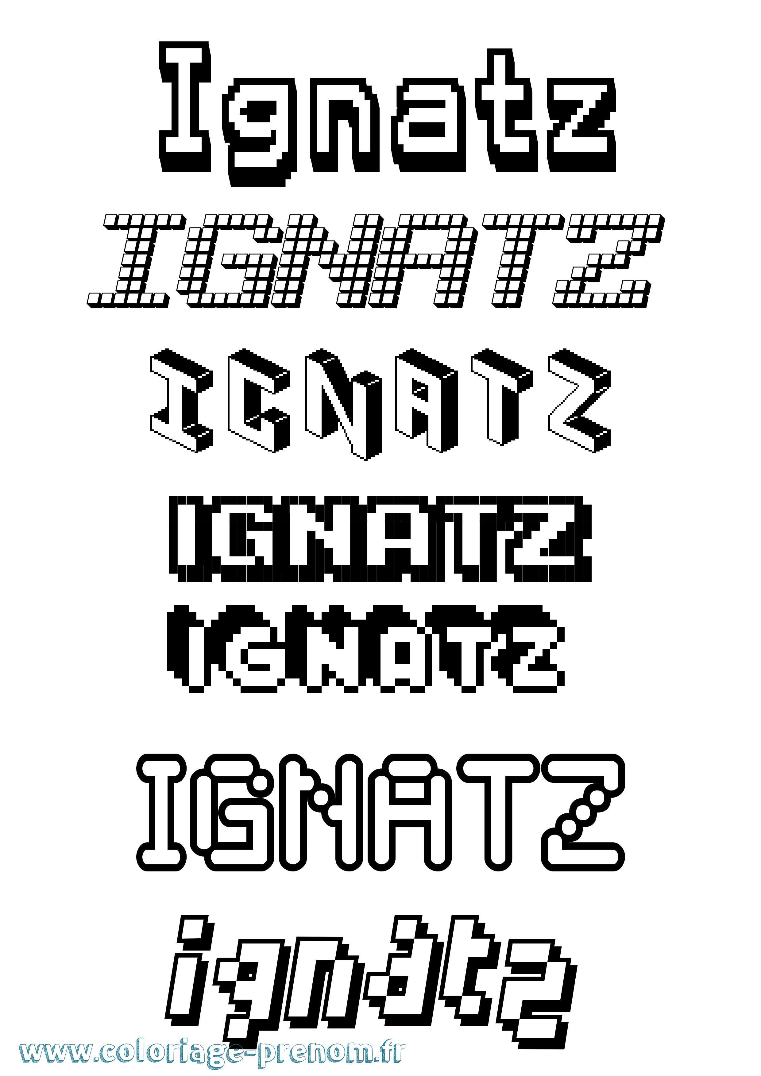 Coloriage Ignatz Pixel Coloriage prénom Ignatz Pixel