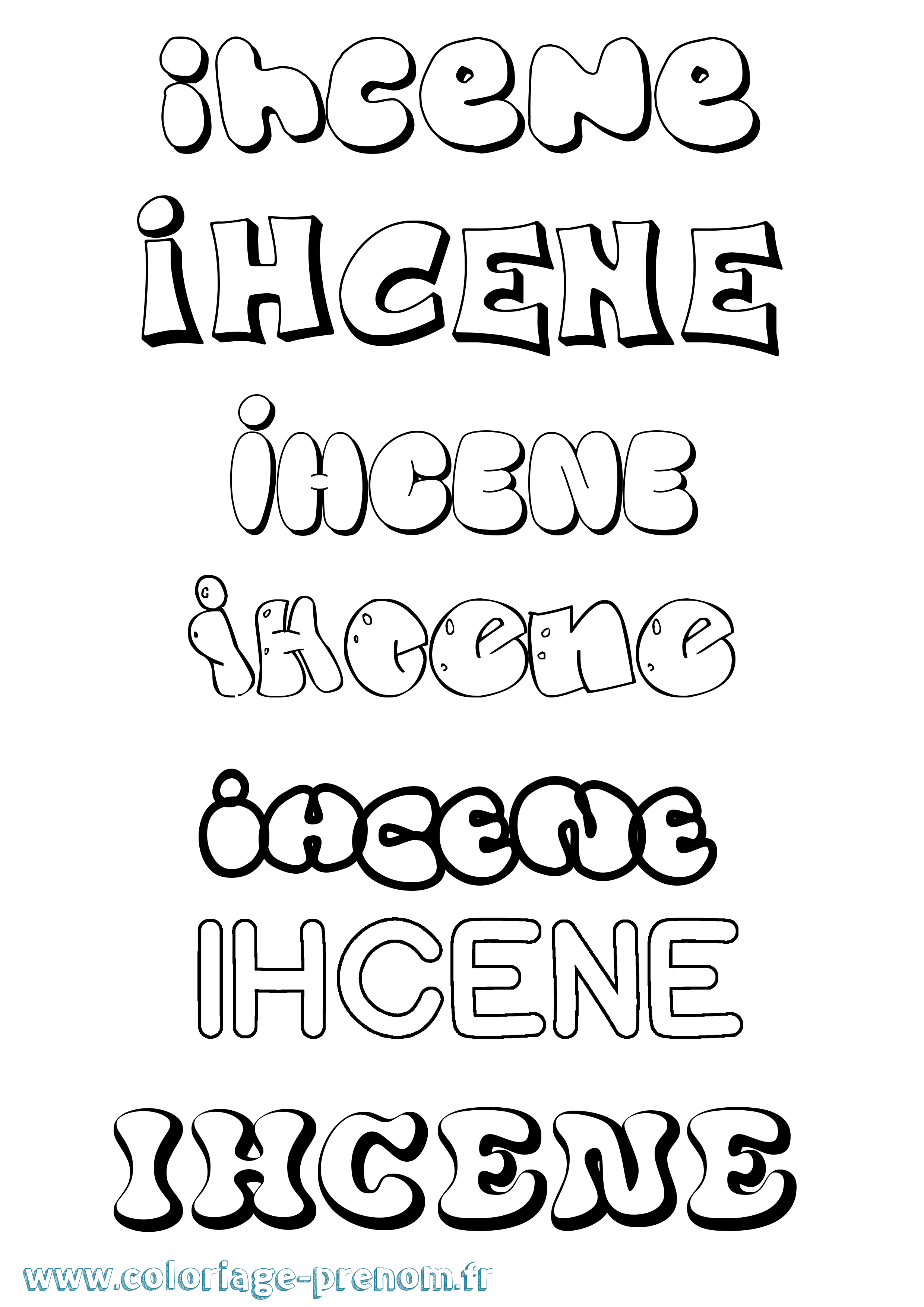 Coloriage Ihcene Bubble Coloriage prénom Ihcene Bubble