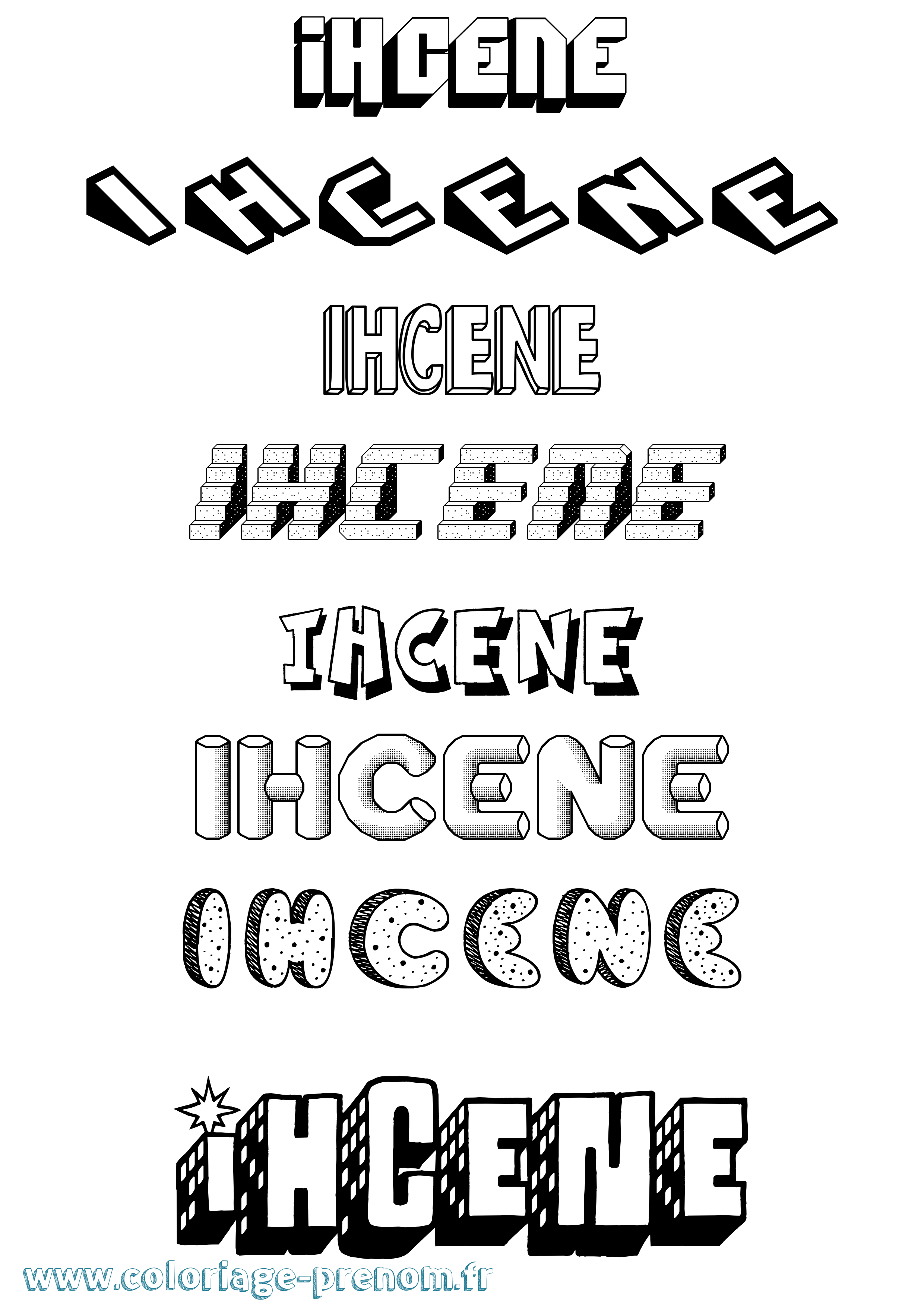 Coloriage Ihcene Effet 3D Coloriage prénom Ihcene Effet 3D