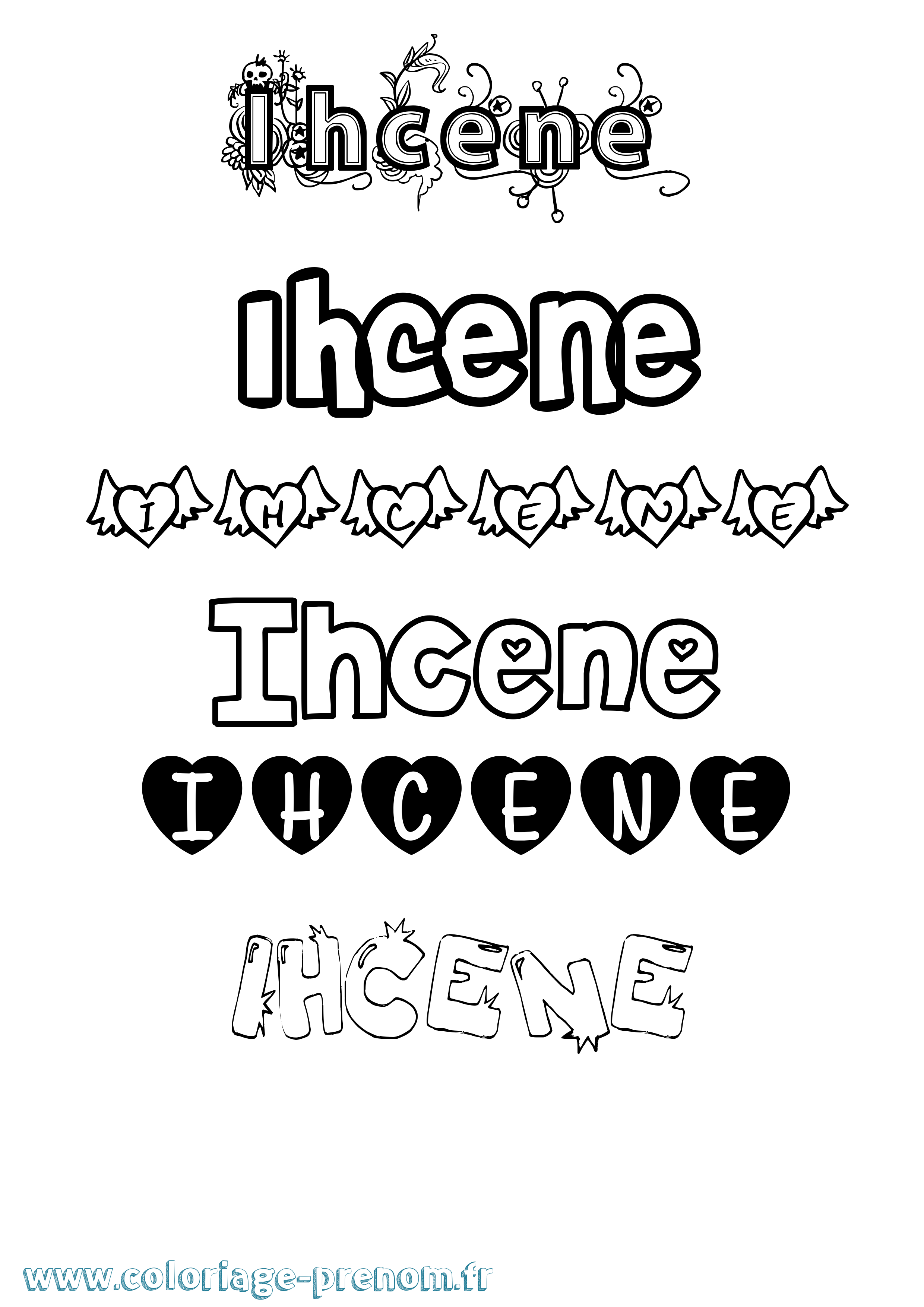 Coloriage Ihcene Girly Coloriage prénom Ihcene Girly