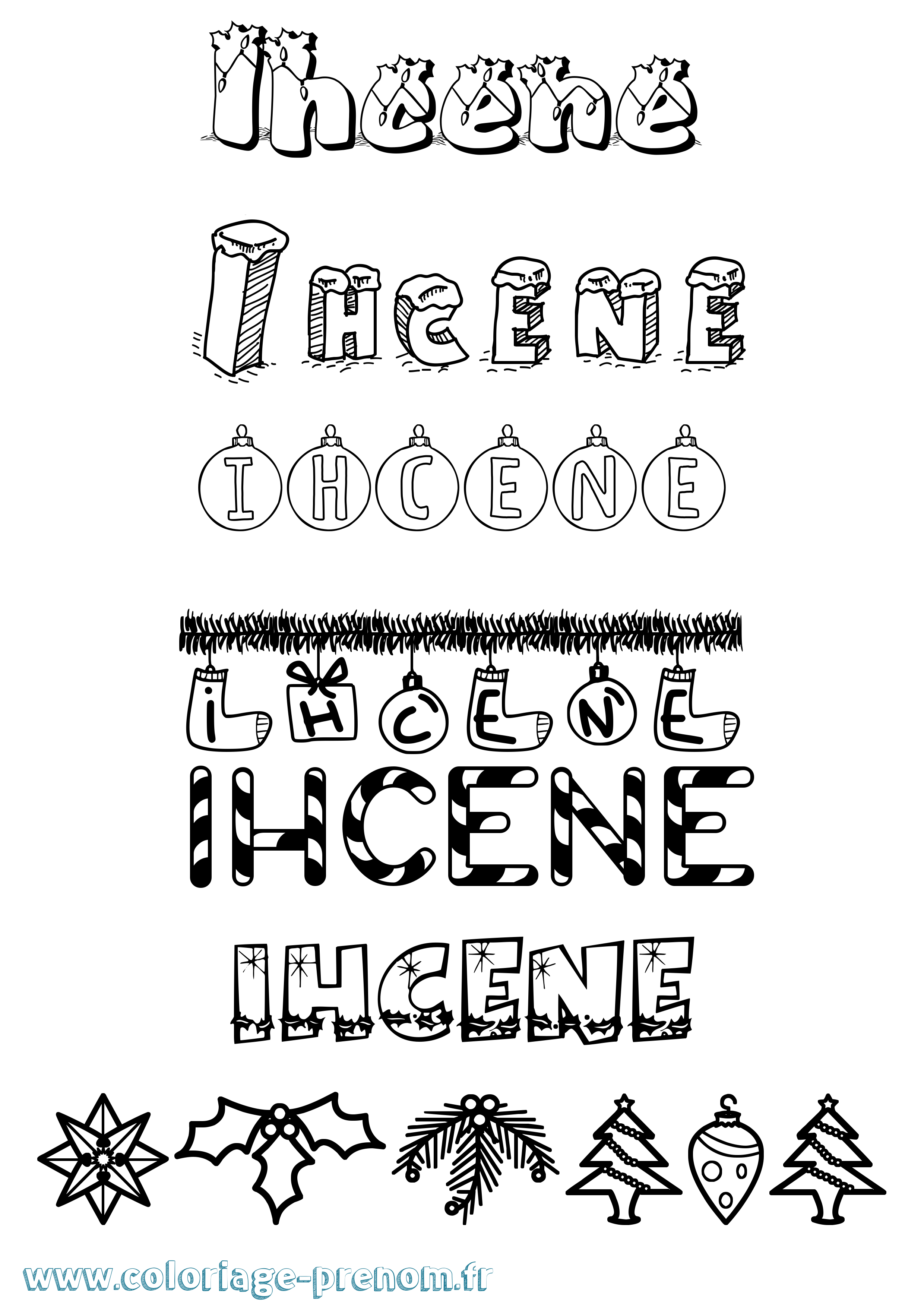Coloriage Ihcene Noël Coloriage prénom Ihcene Noël