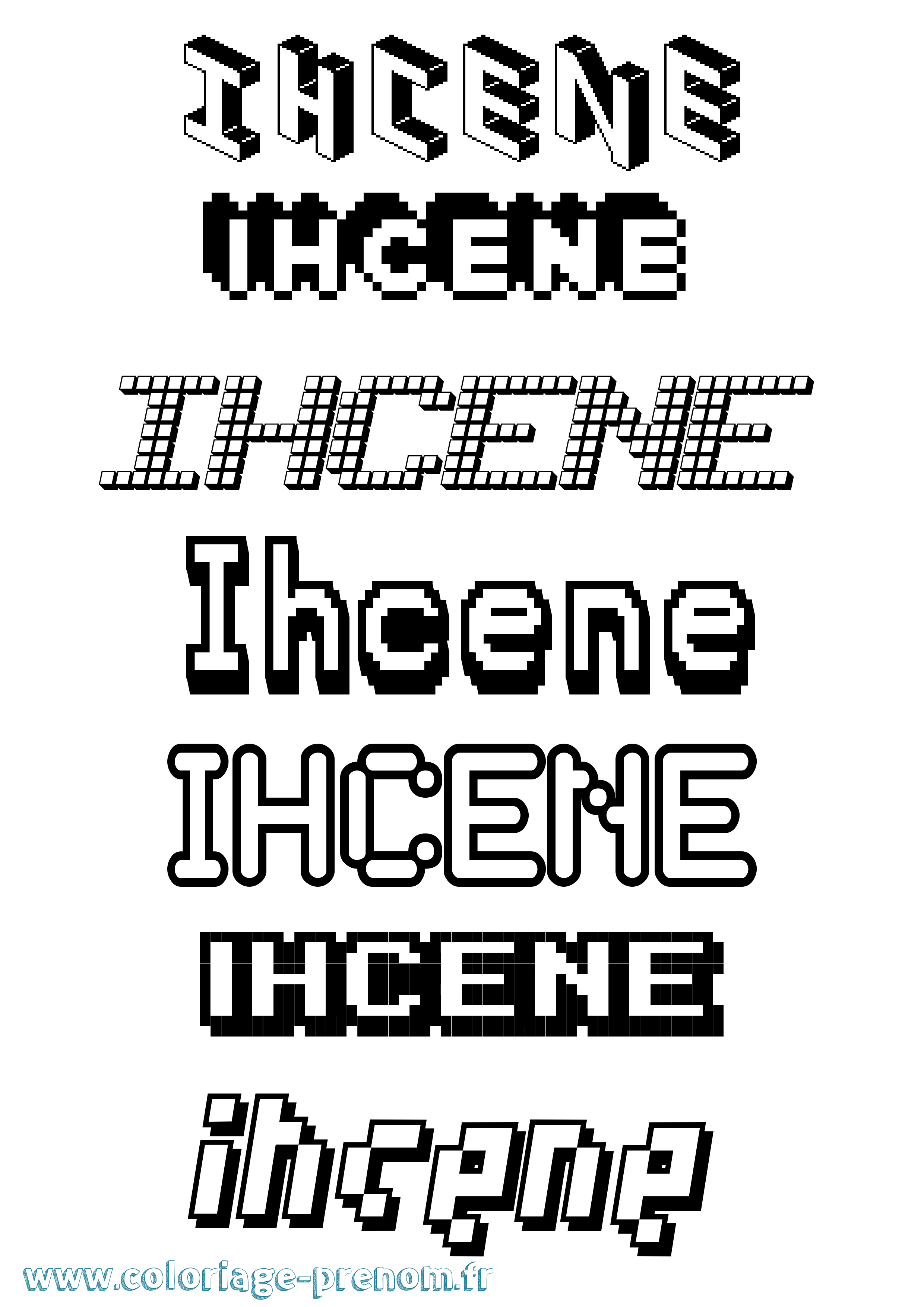 Coloriage prénom Ihcene Pixel