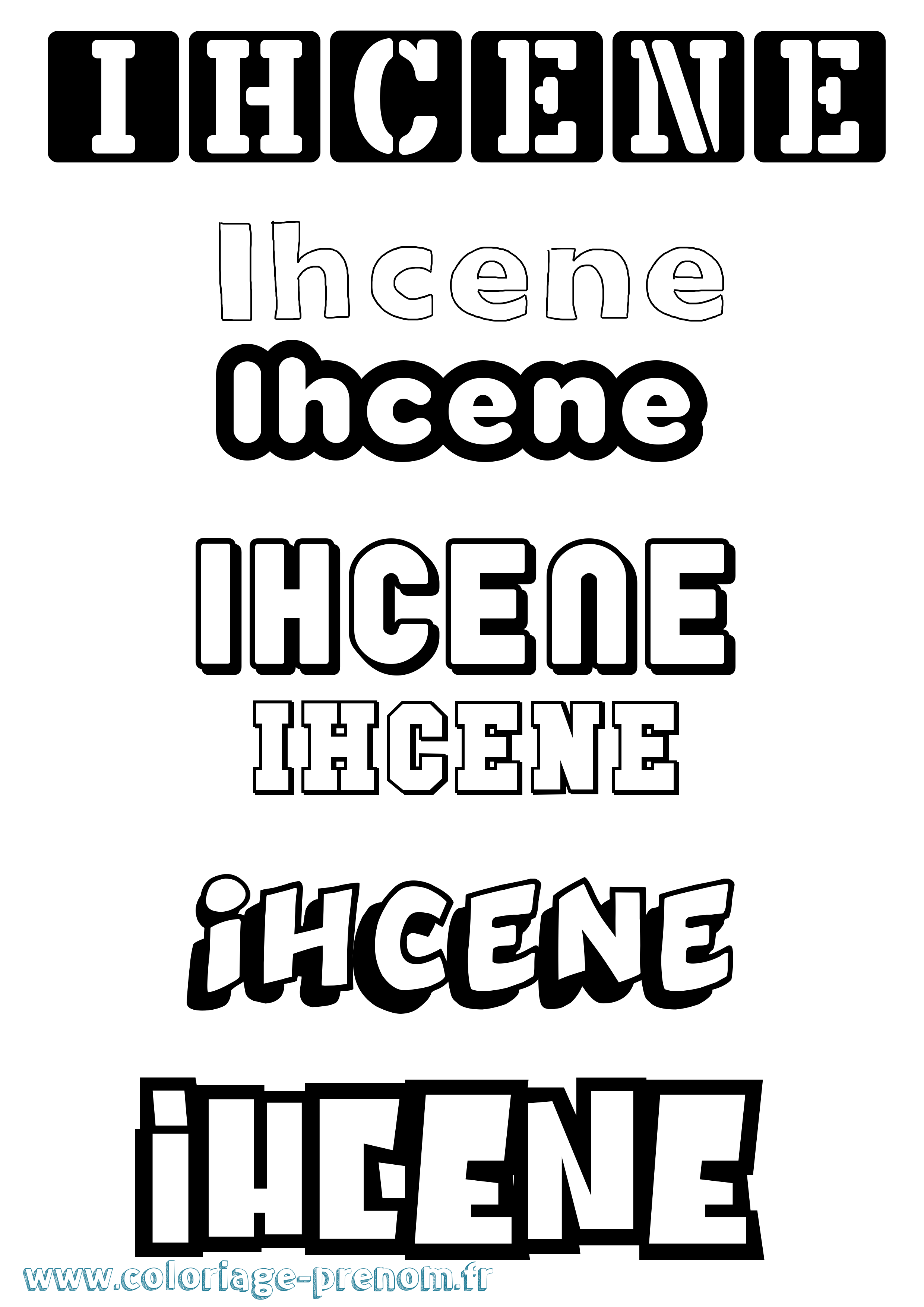 Coloriage prénom Ihcene Simple