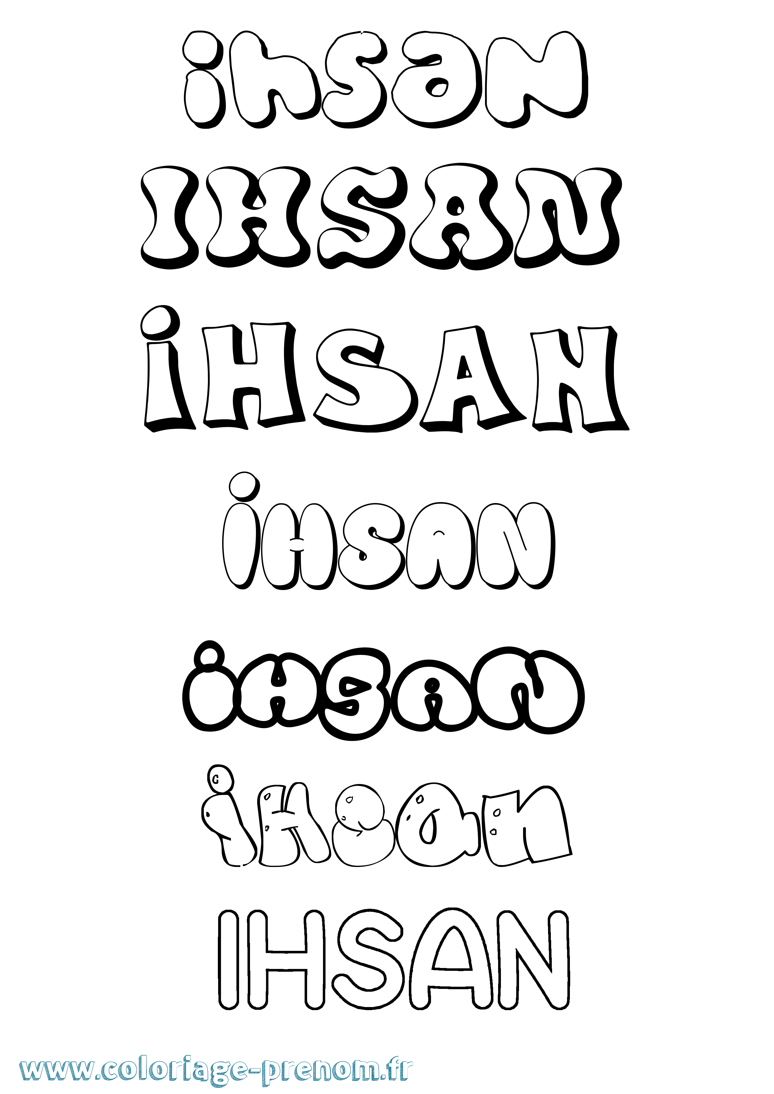 Coloriage prénom Ihsan Bubble