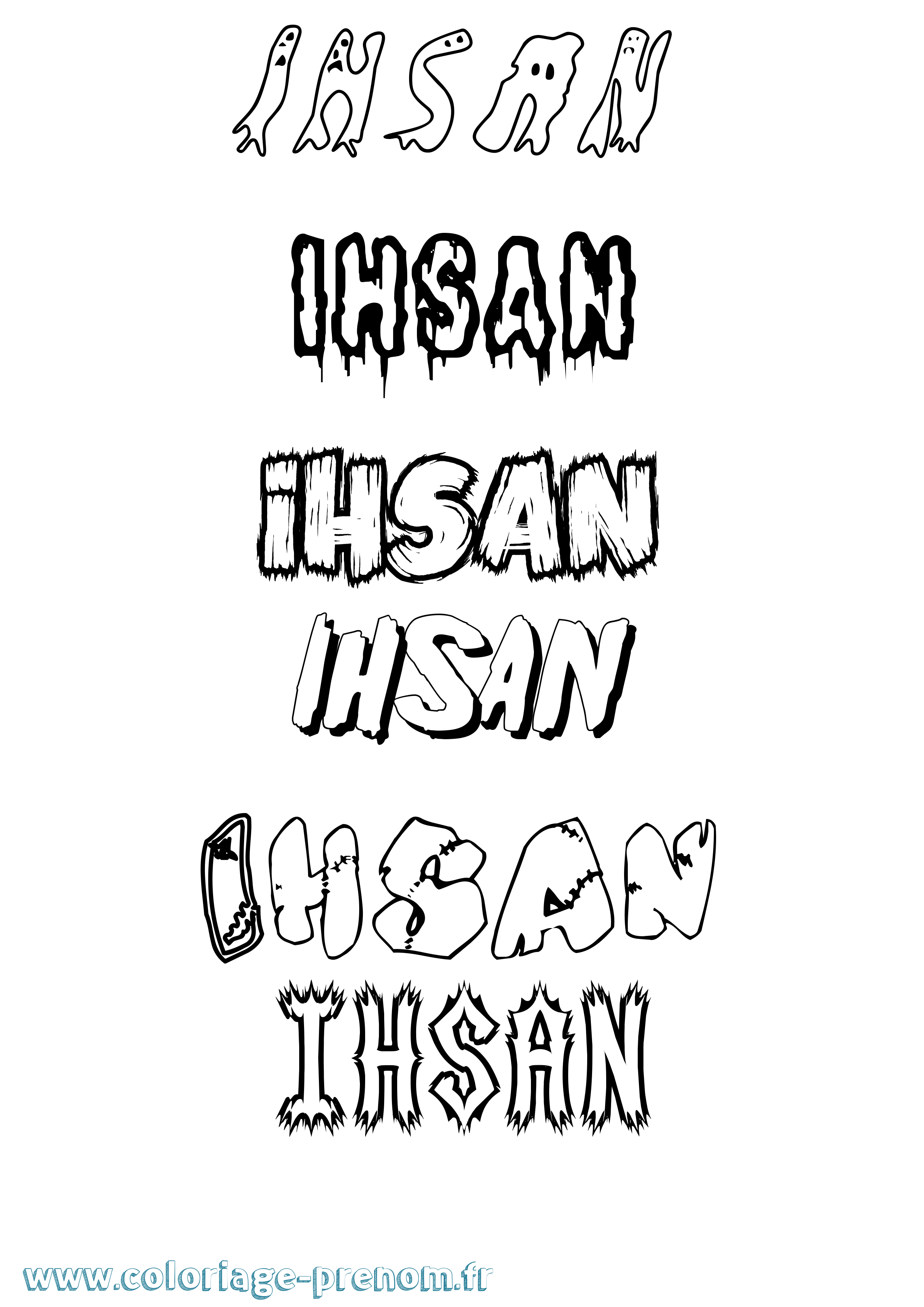 Coloriage prénom Ihsan Frisson