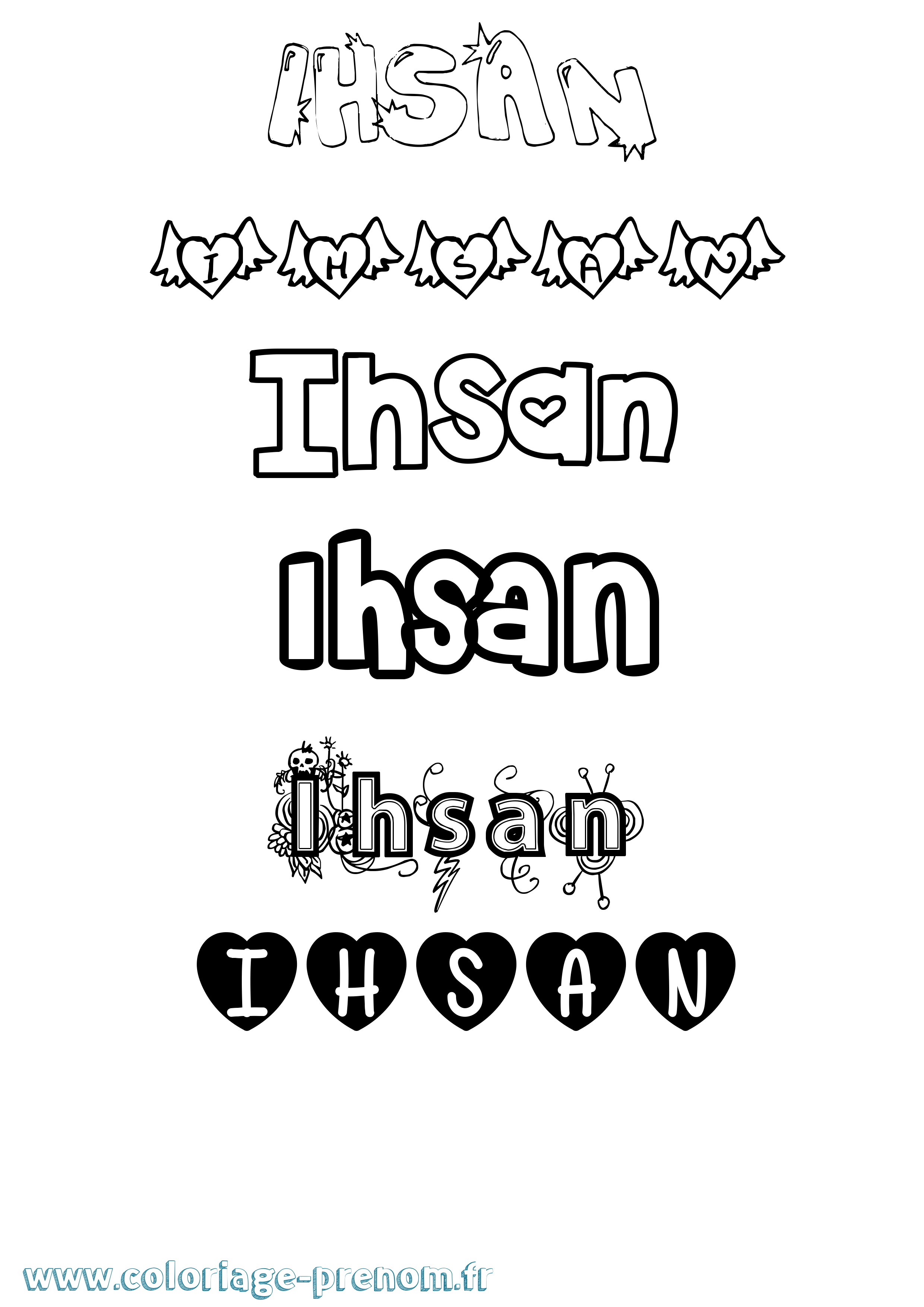 Coloriage prénom Ihsan Girly
