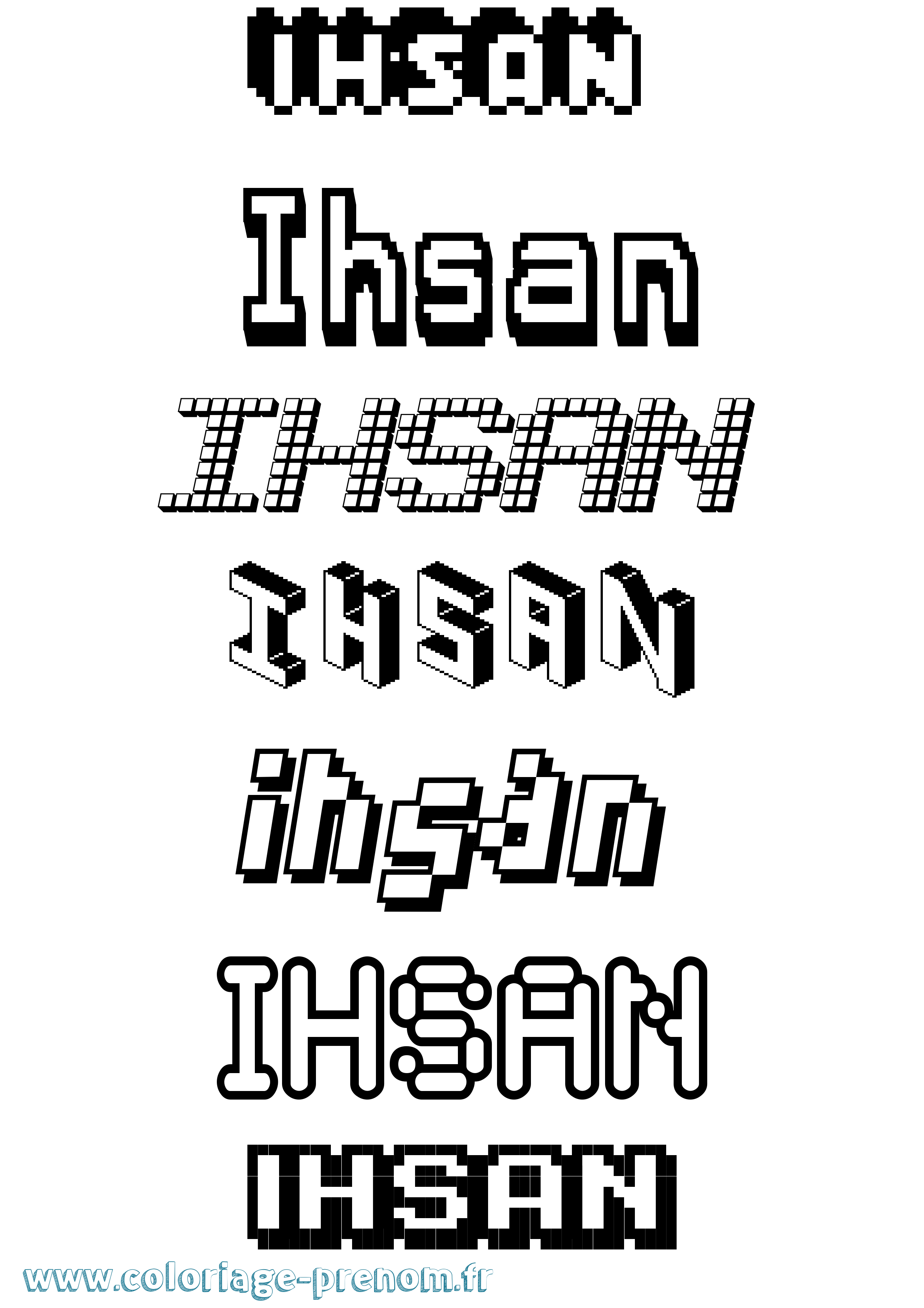 Coloriage prénom Ihsan Pixel