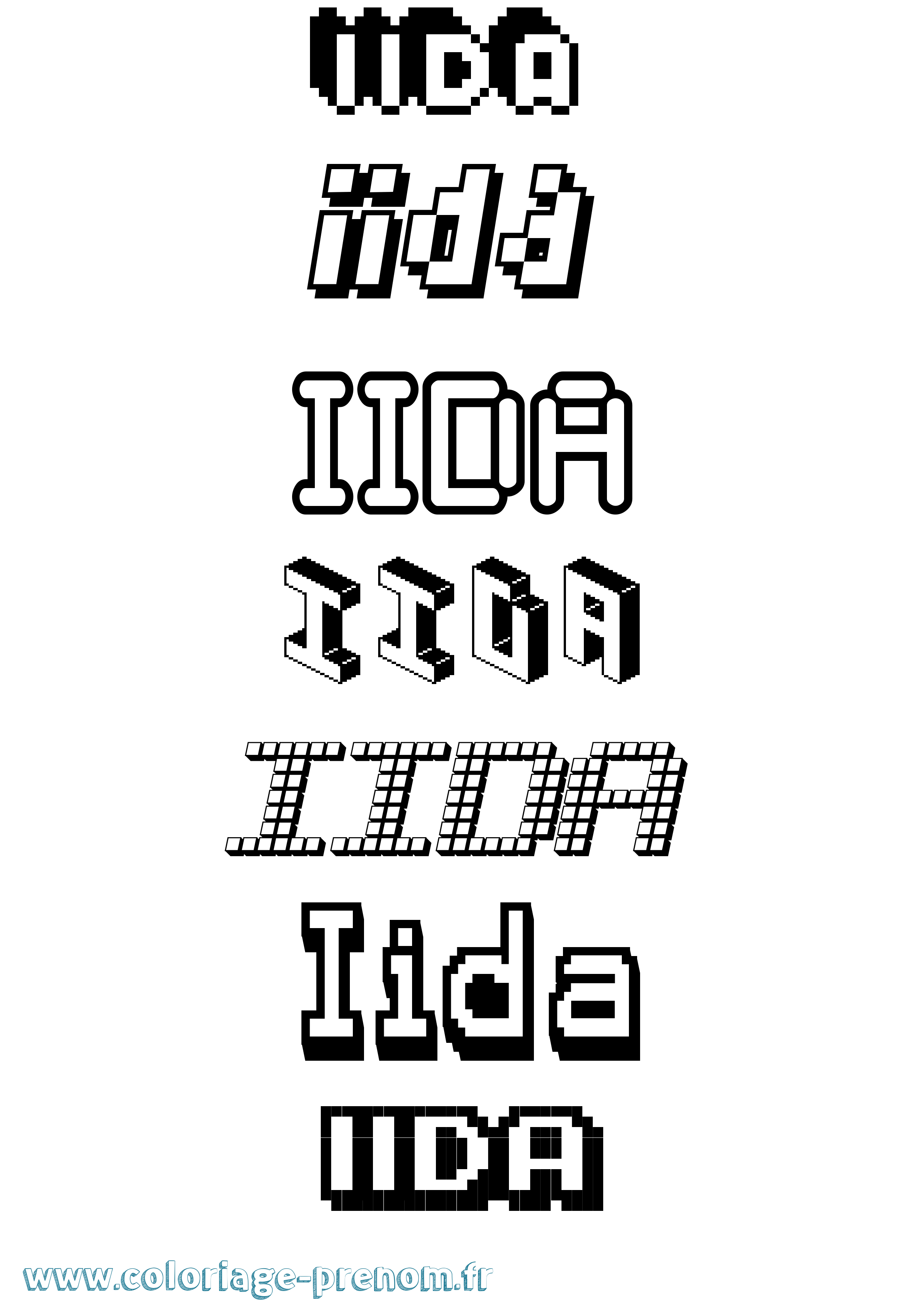 Coloriage prénom Iida Pixel