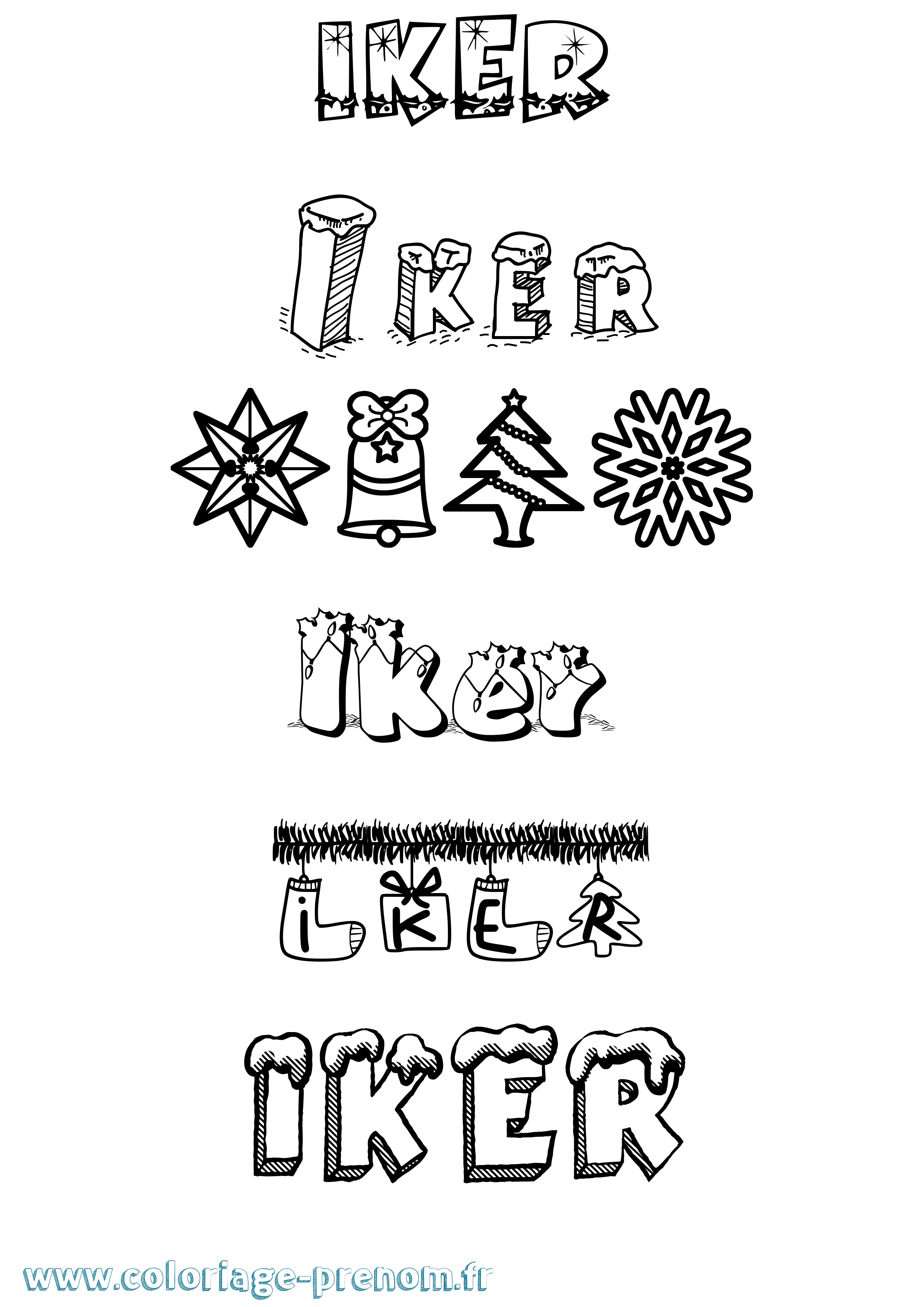Coloriage Iker Noël Coloriage prénom Iker Noël