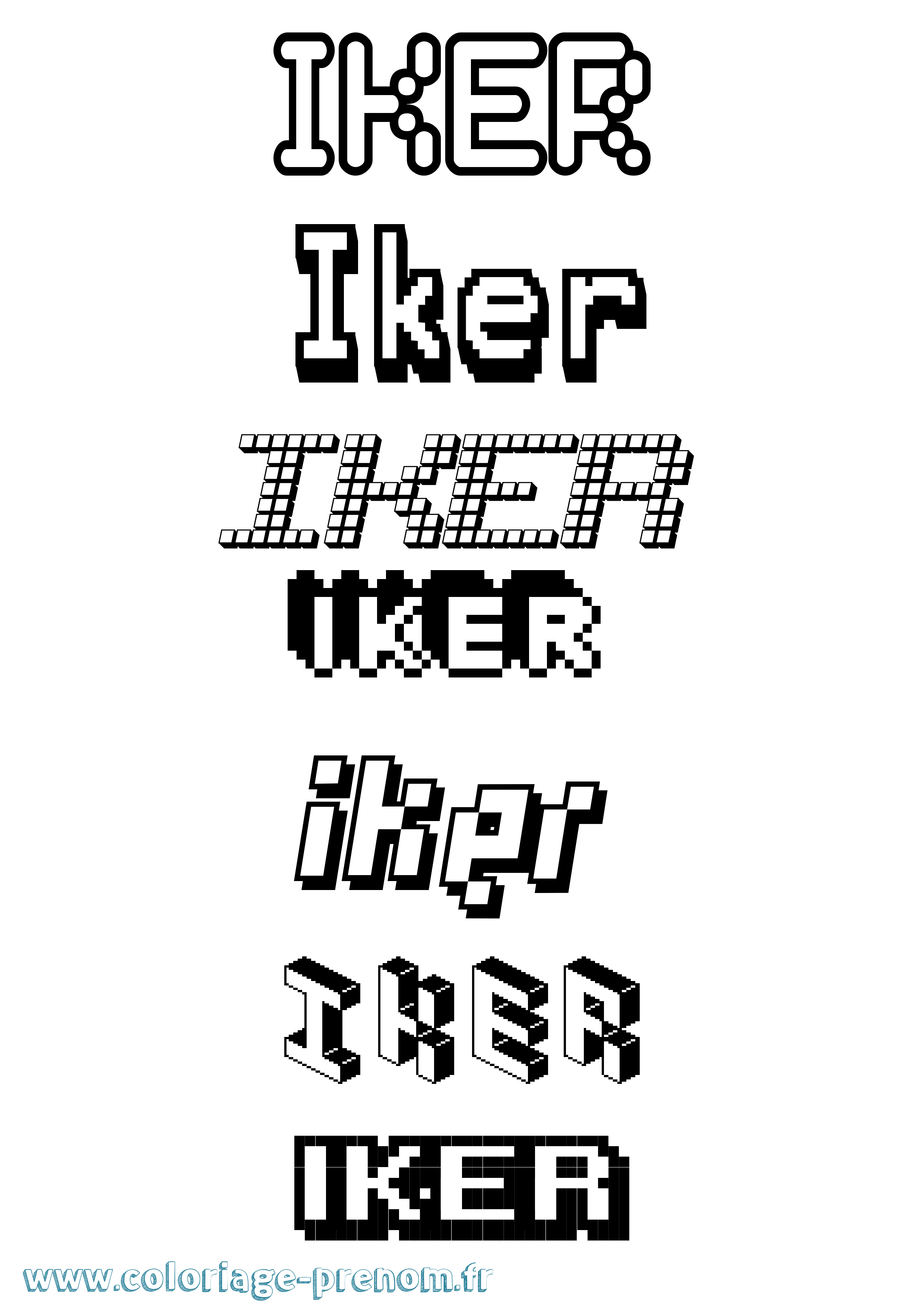Coloriage prénom Iker Pixel