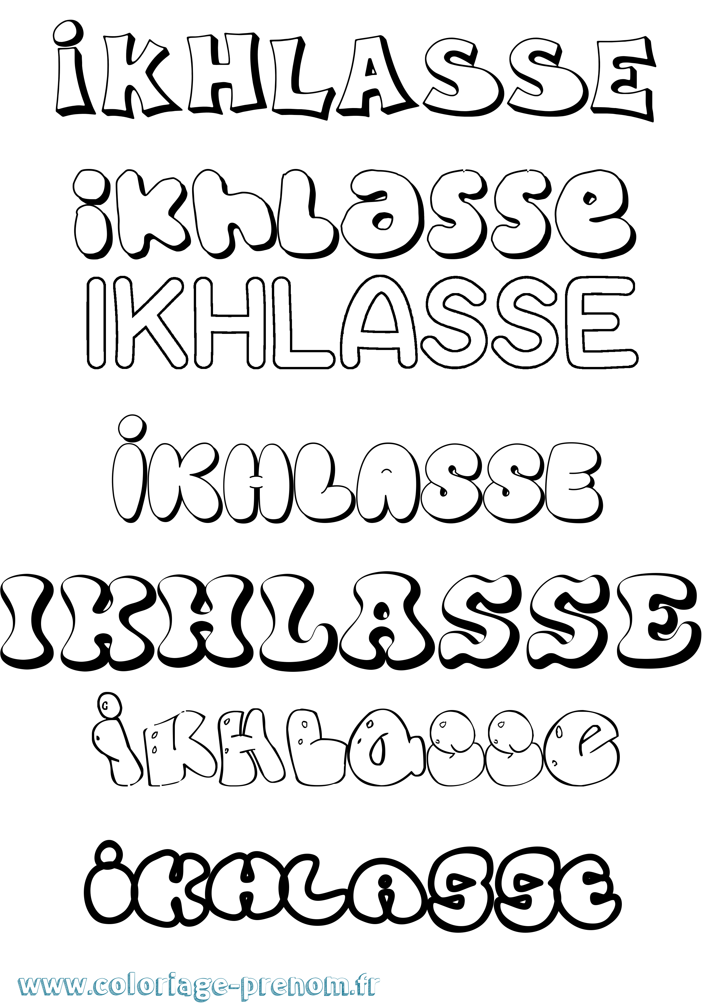 Coloriage Ikhlasse Bubble Coloriage prénom Ikhlasse Bubble