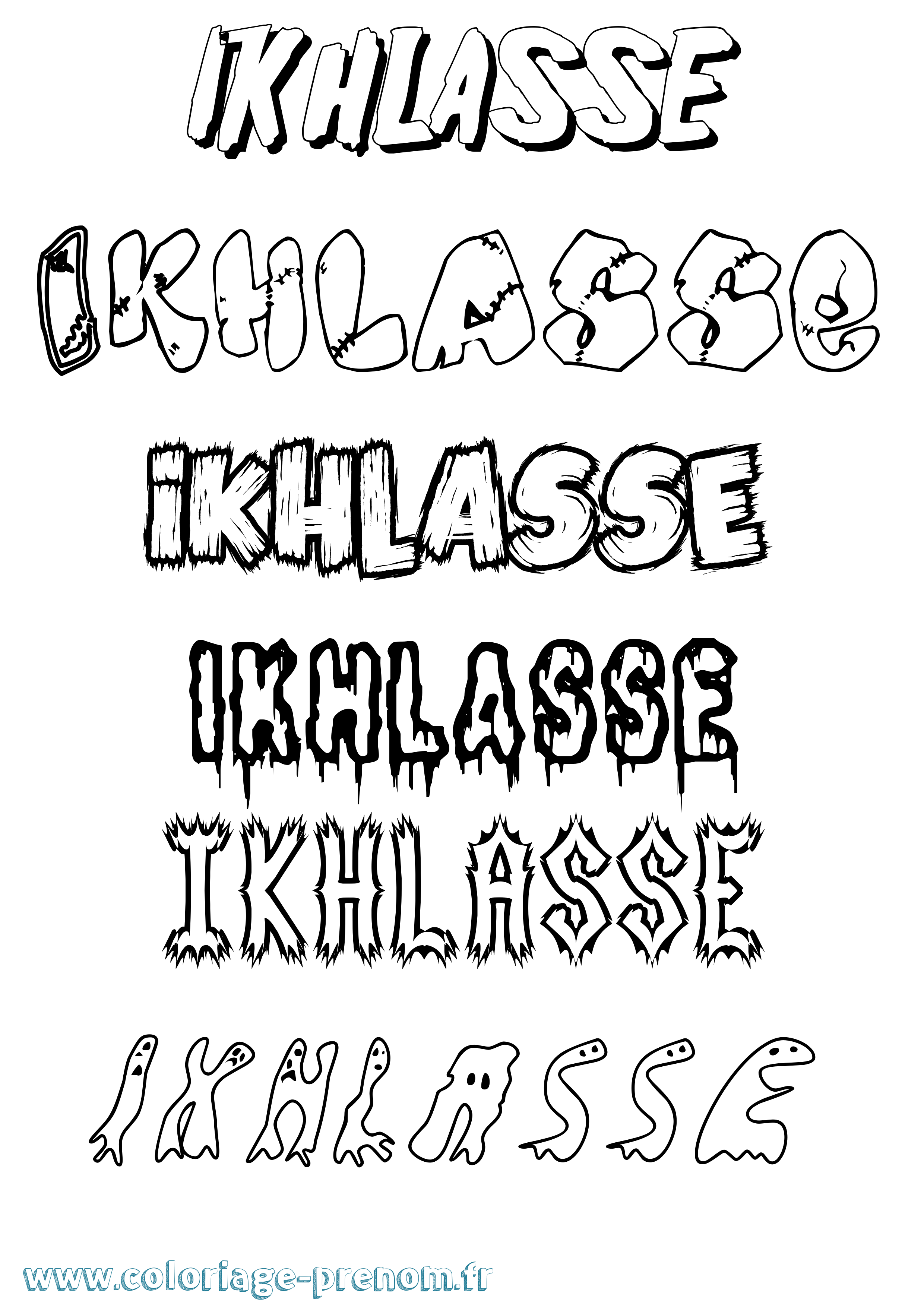 Coloriage Ikhlasse Frisson Coloriage prénom Ikhlasse Frisson