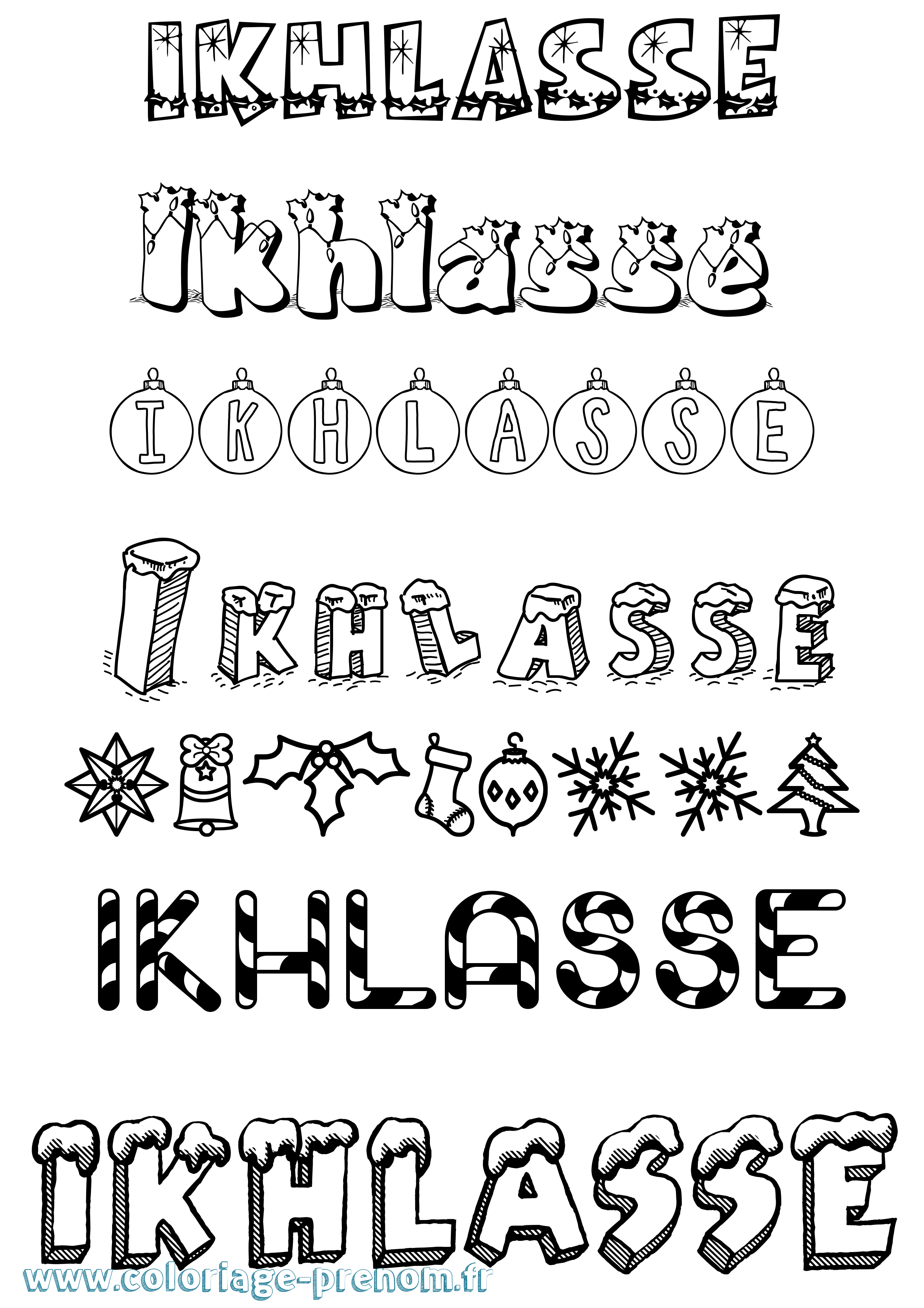 Coloriage Ikhlasse Noël Coloriage prénom Ikhlasse Noël