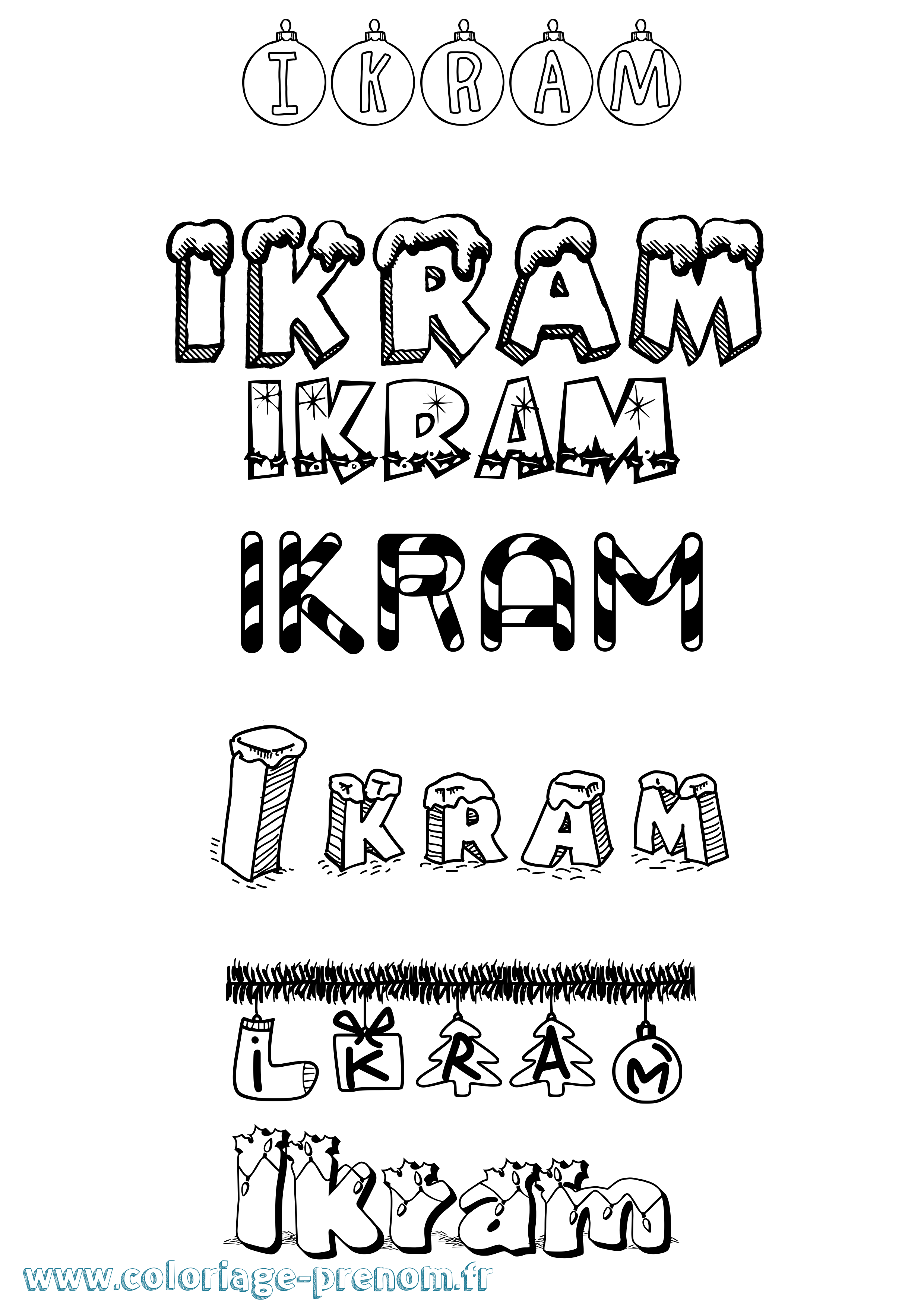 Coloriage Ikram Noël Coloriage prénom Ikram Noël