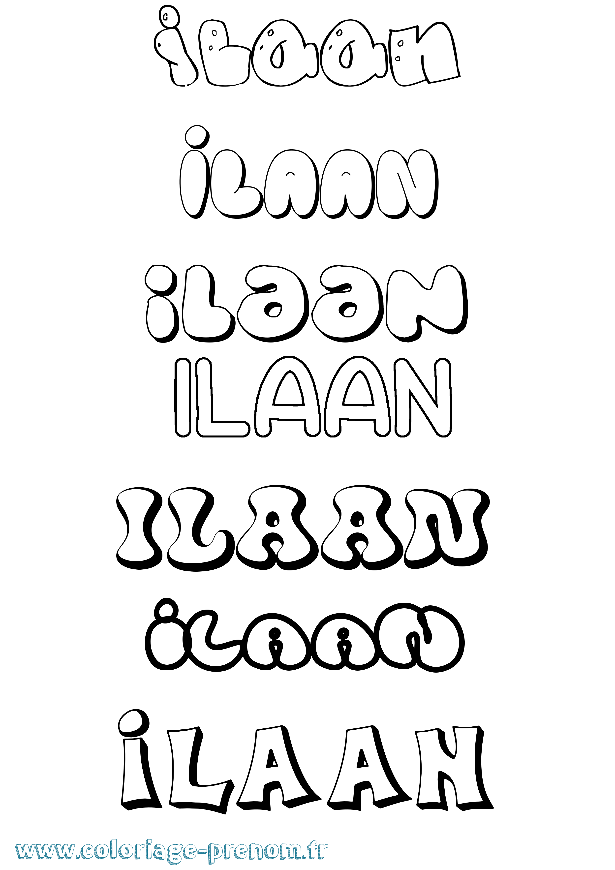 Coloriage Ilaan Bubble Coloriage prénom Ilaan Bubble