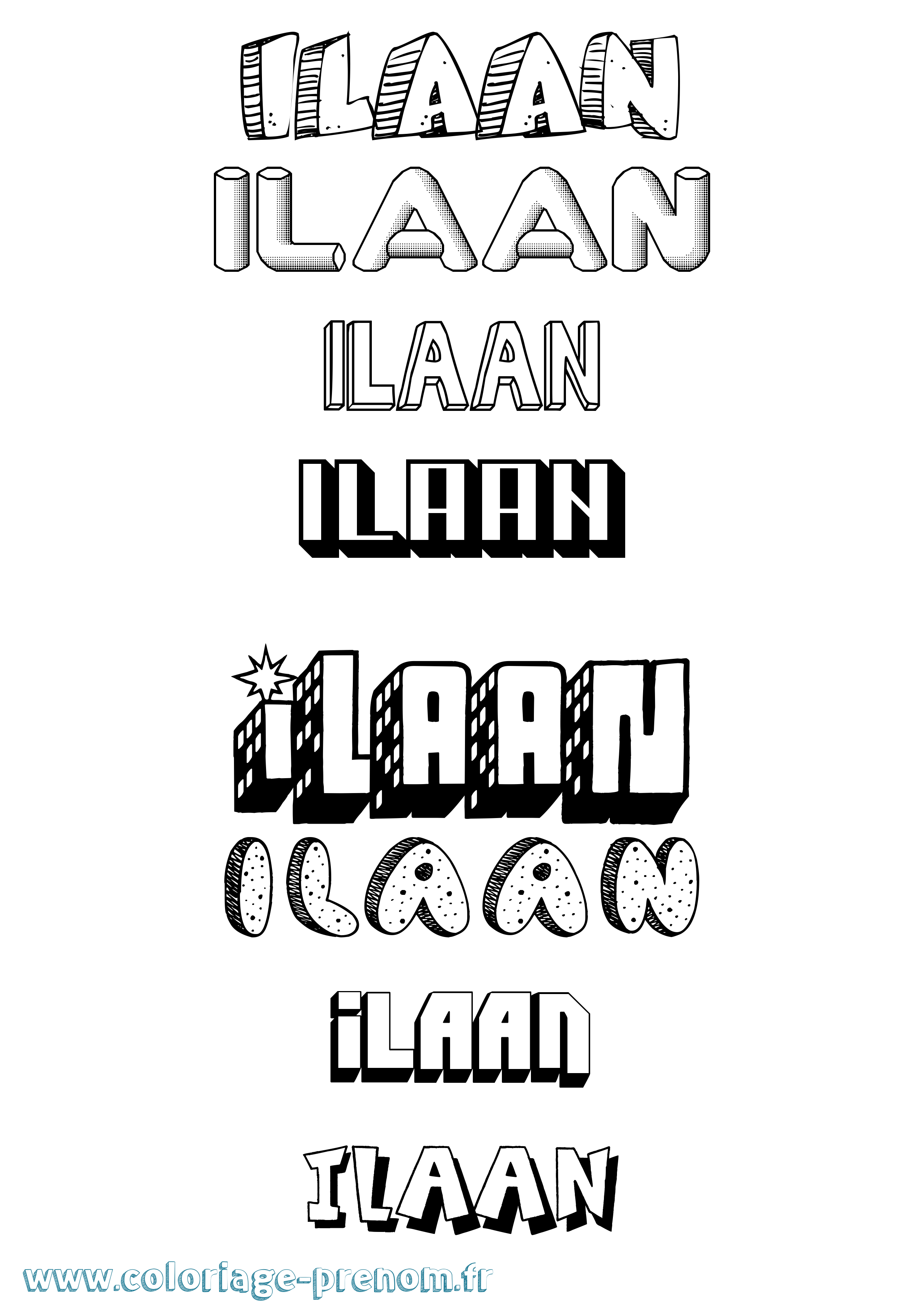 Coloriage Ilaan Effet 3D Coloriage prénom Ilaan Effet 3D
