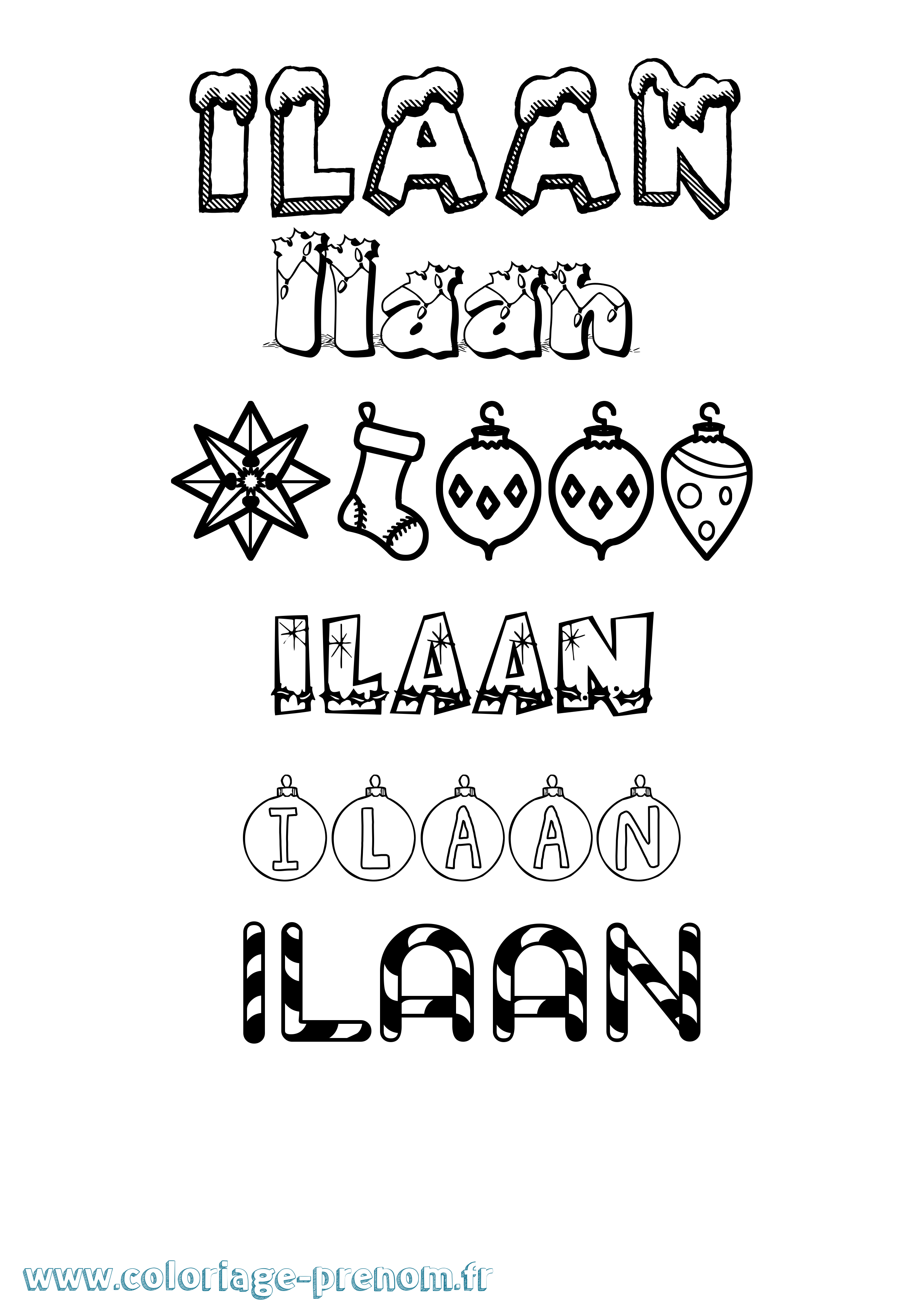 Coloriage Ilaan Noël Coloriage prénom Ilaan Noël