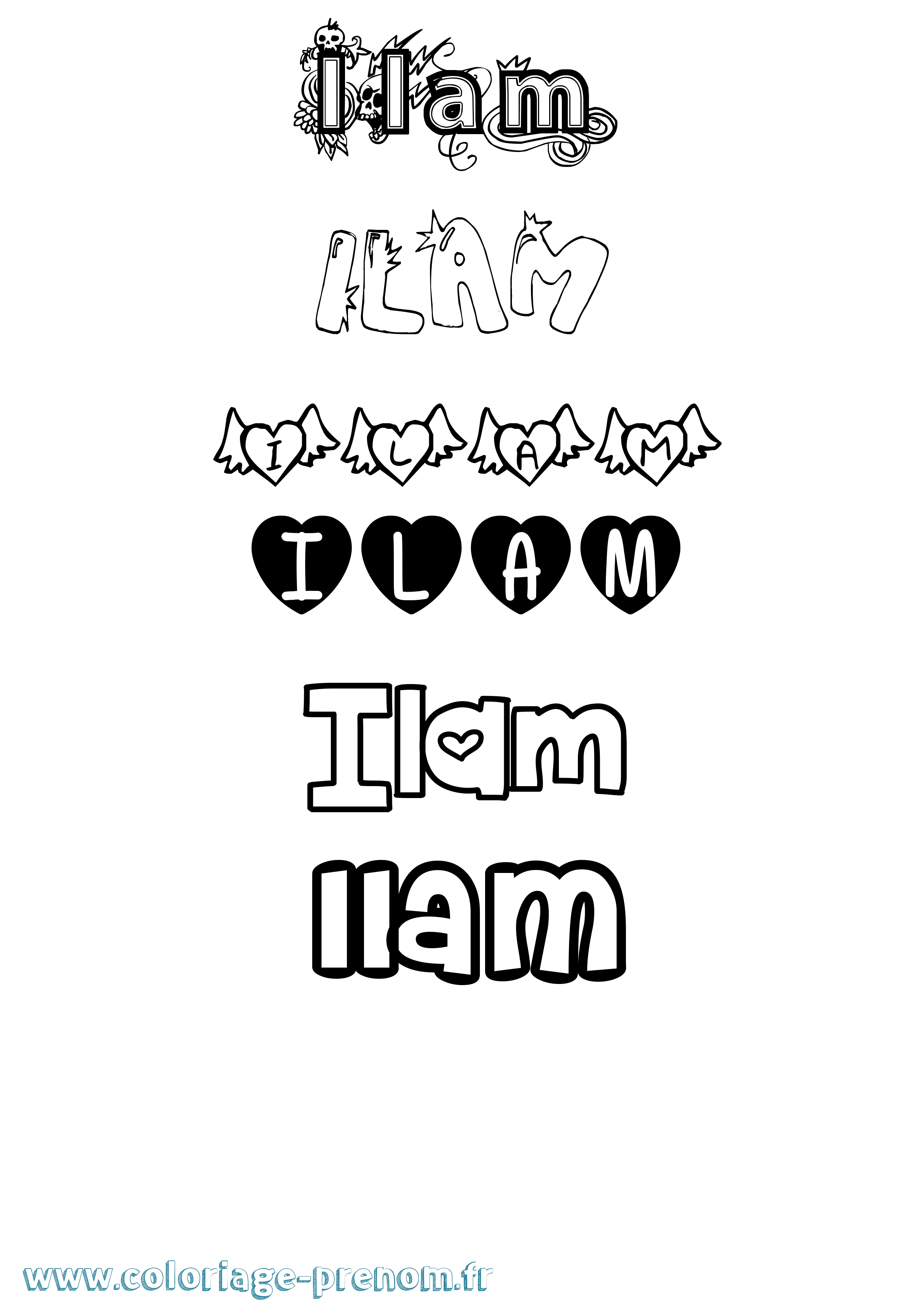 Coloriage Ilam Girly Coloriage prénom Ilam Girly