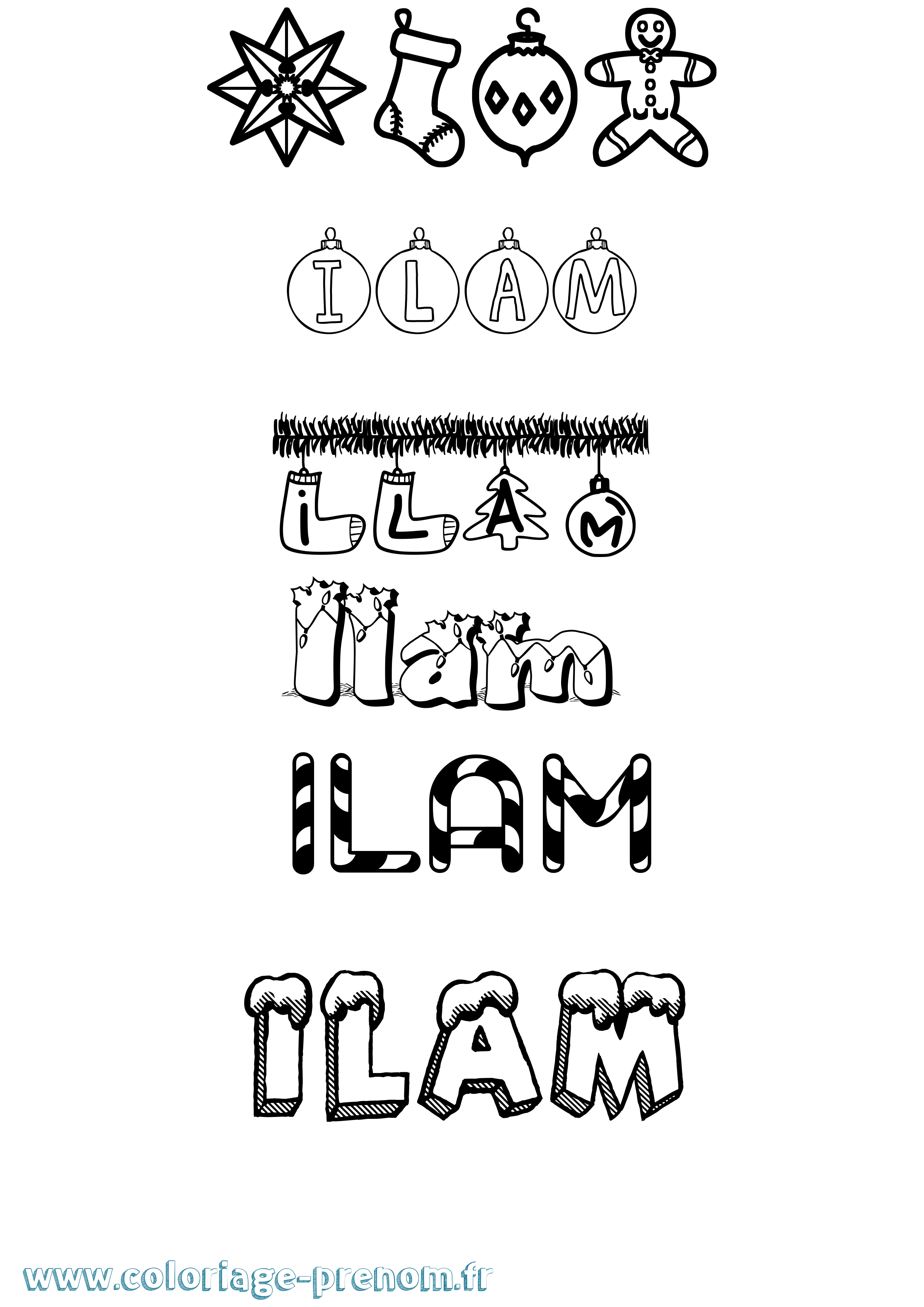 Coloriage Ilam Noël Coloriage prénom Ilam Noël
