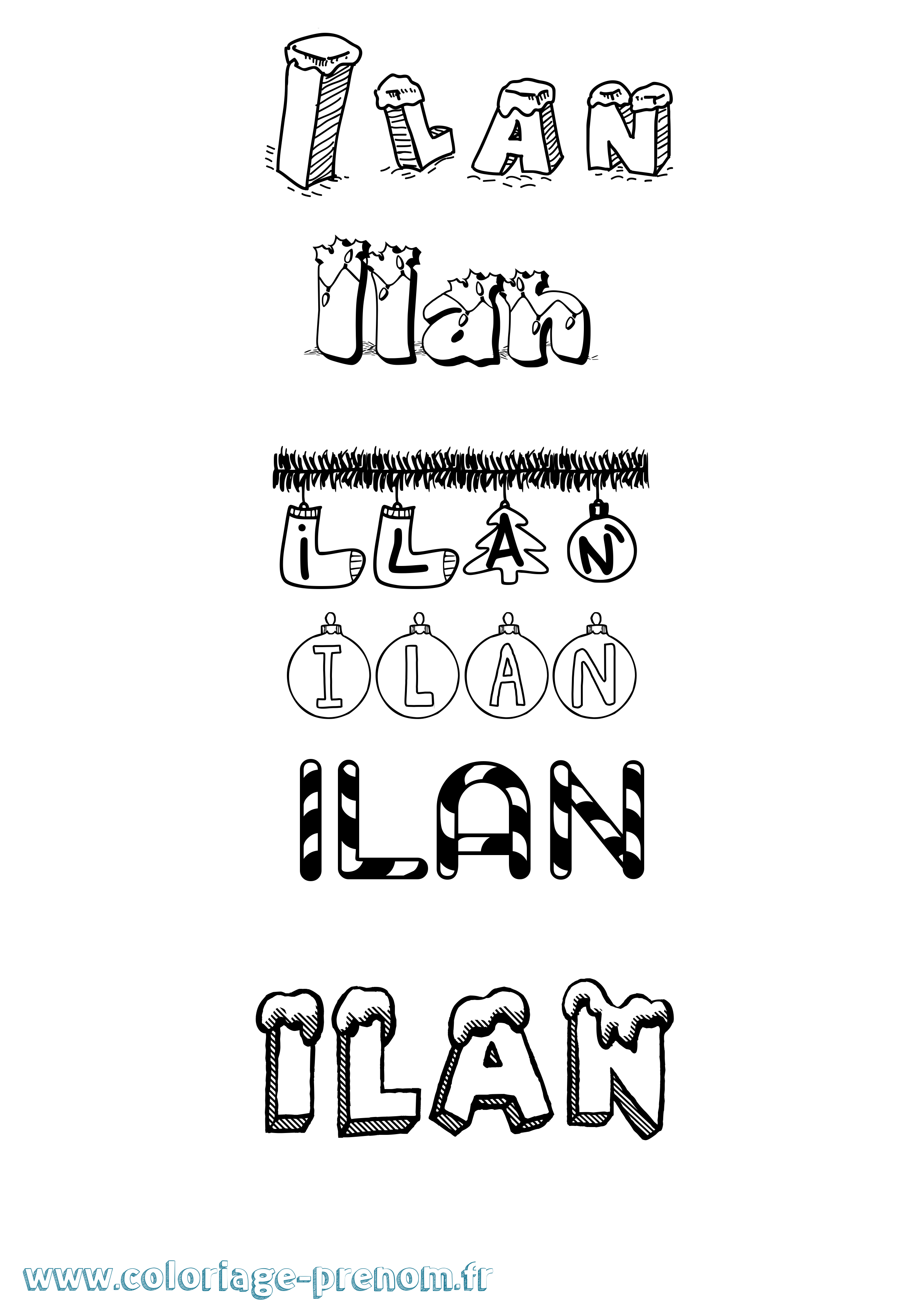 Coloriage Ilan Noël Coloriage prénom Ilan Noël