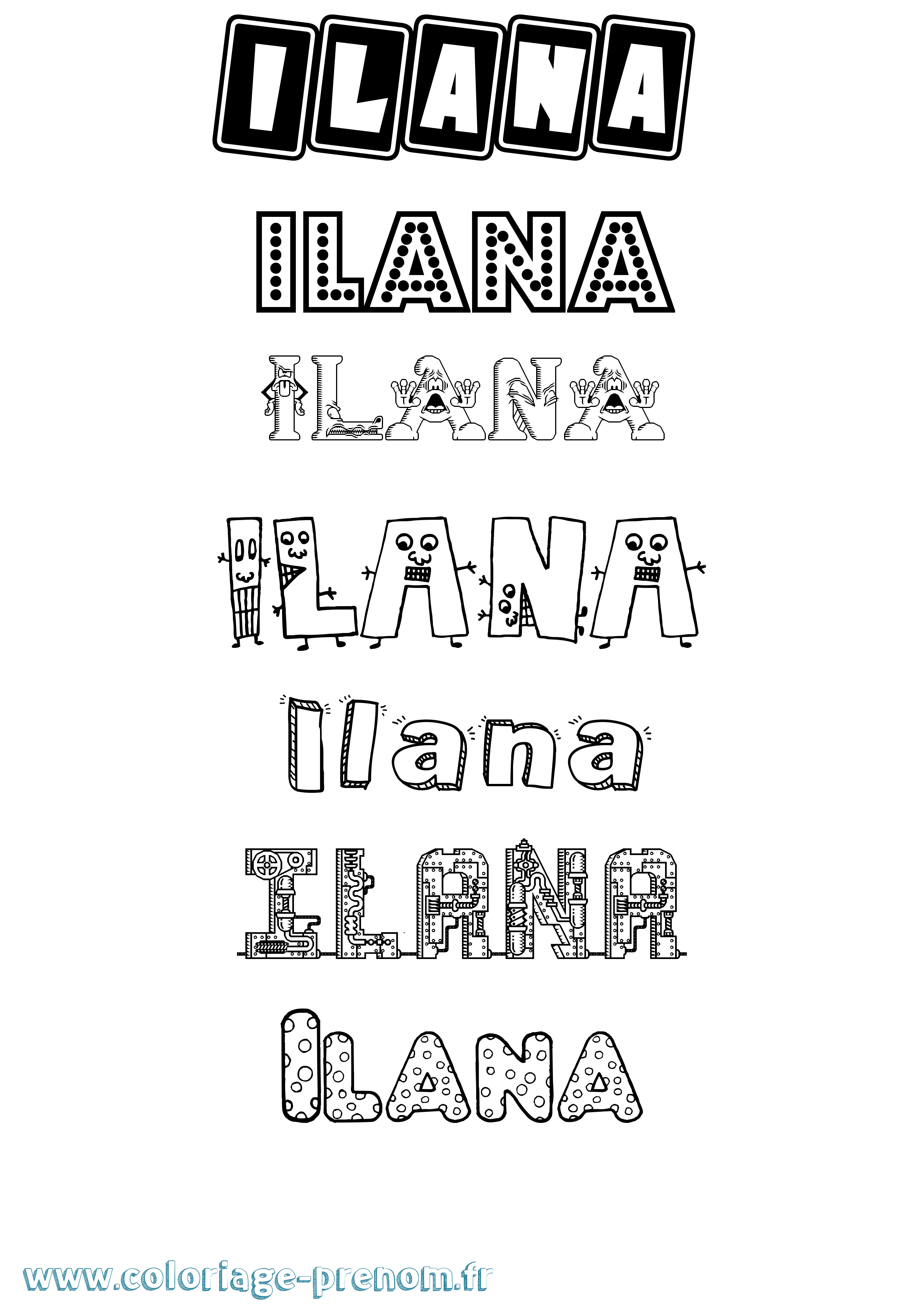 Coloriage prénom Ilana Fun