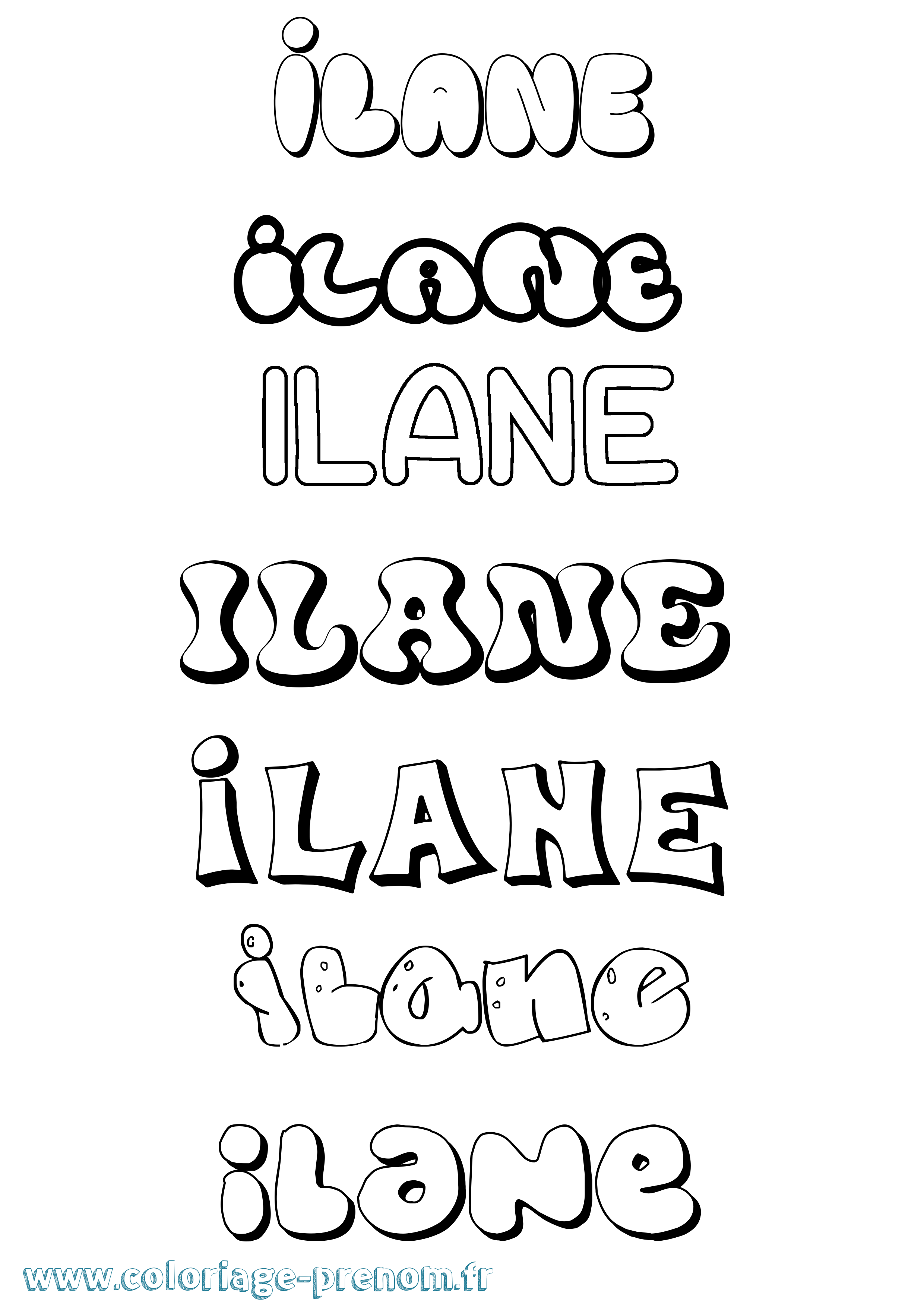 Coloriage prénom Ilane Bubble