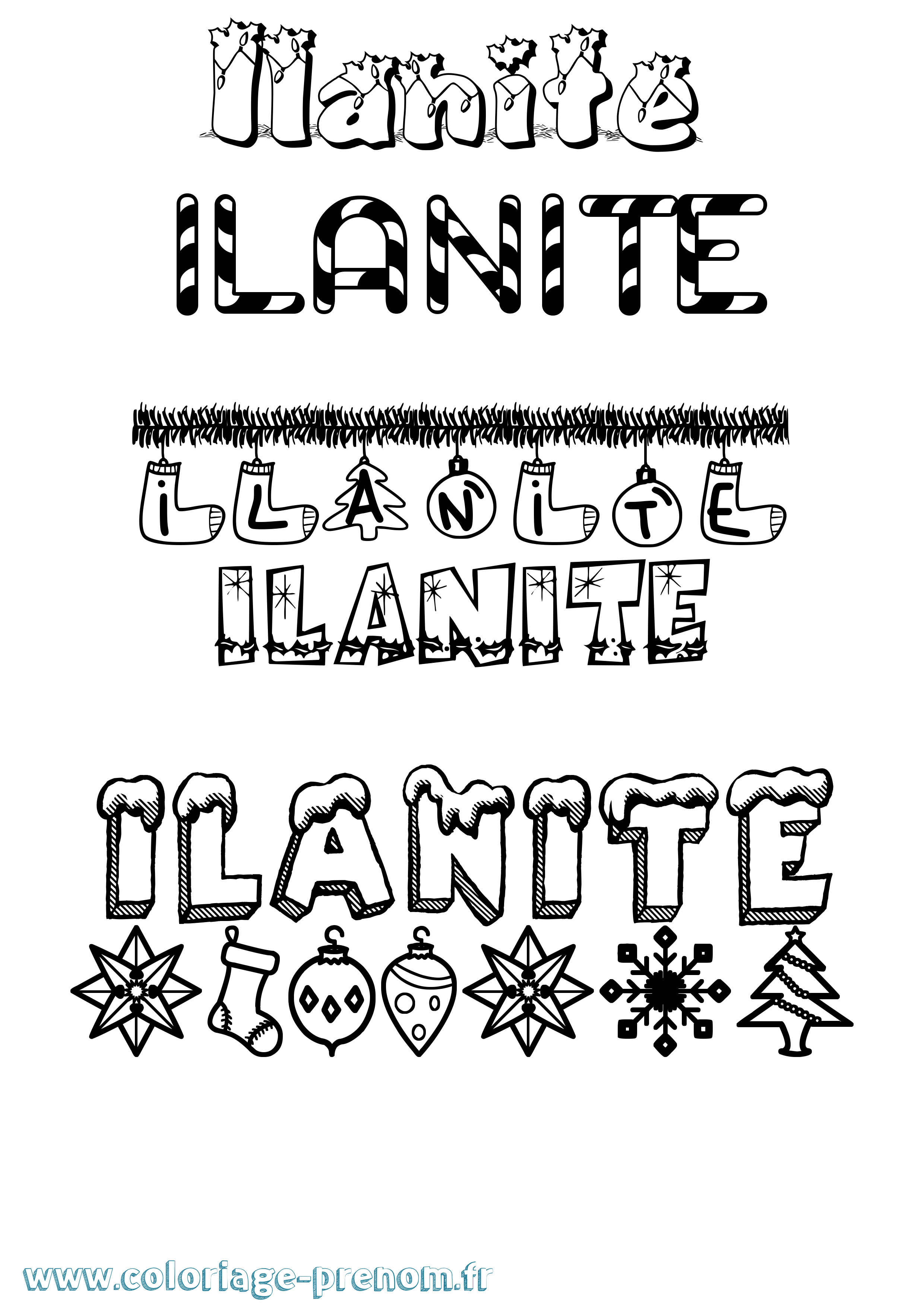 Coloriage Ilanite Noël Coloriage prénom Ilanite Noël
