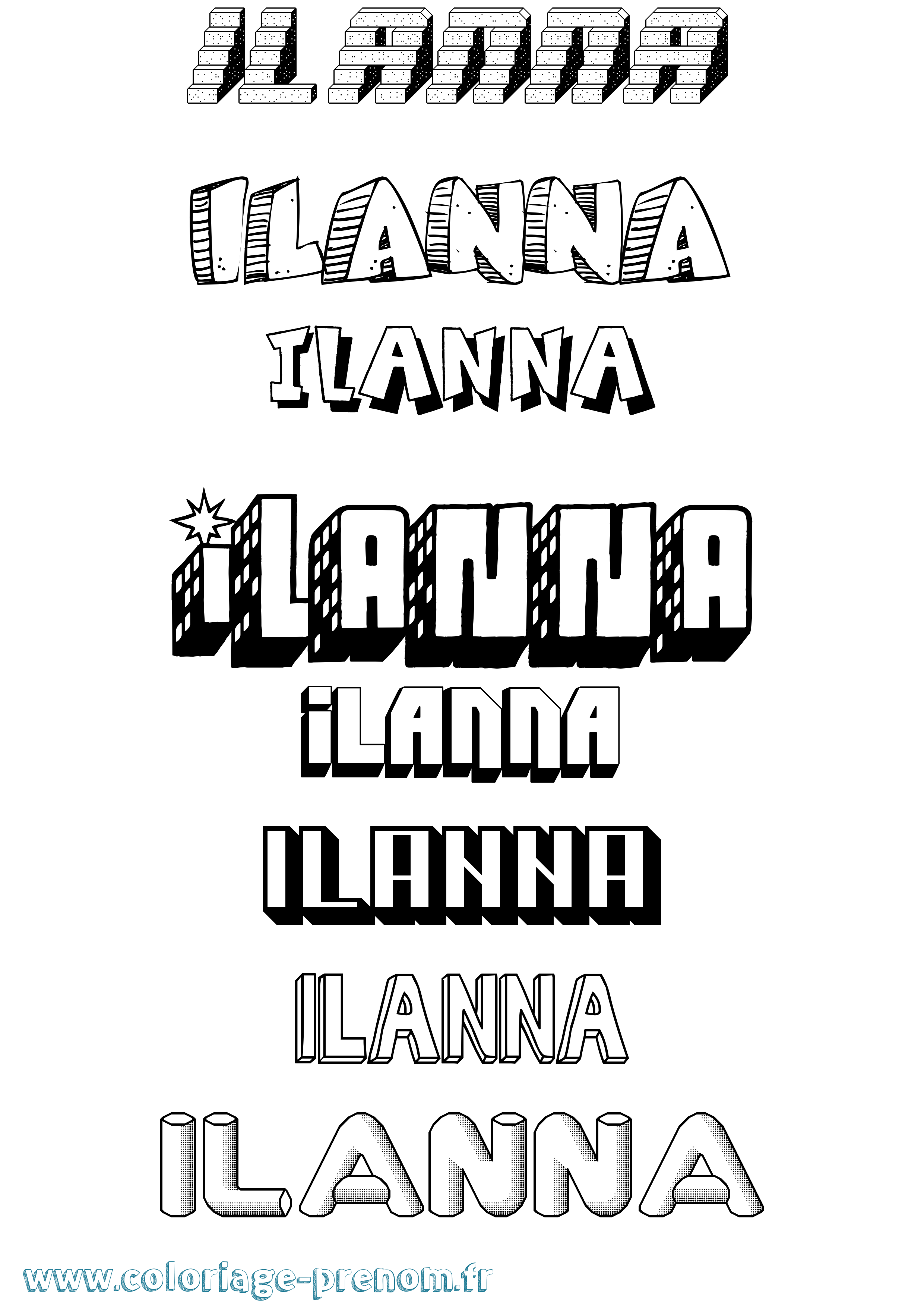 Coloriage Ilanna Effet 3D Coloriage prénom Ilanna Effet 3D