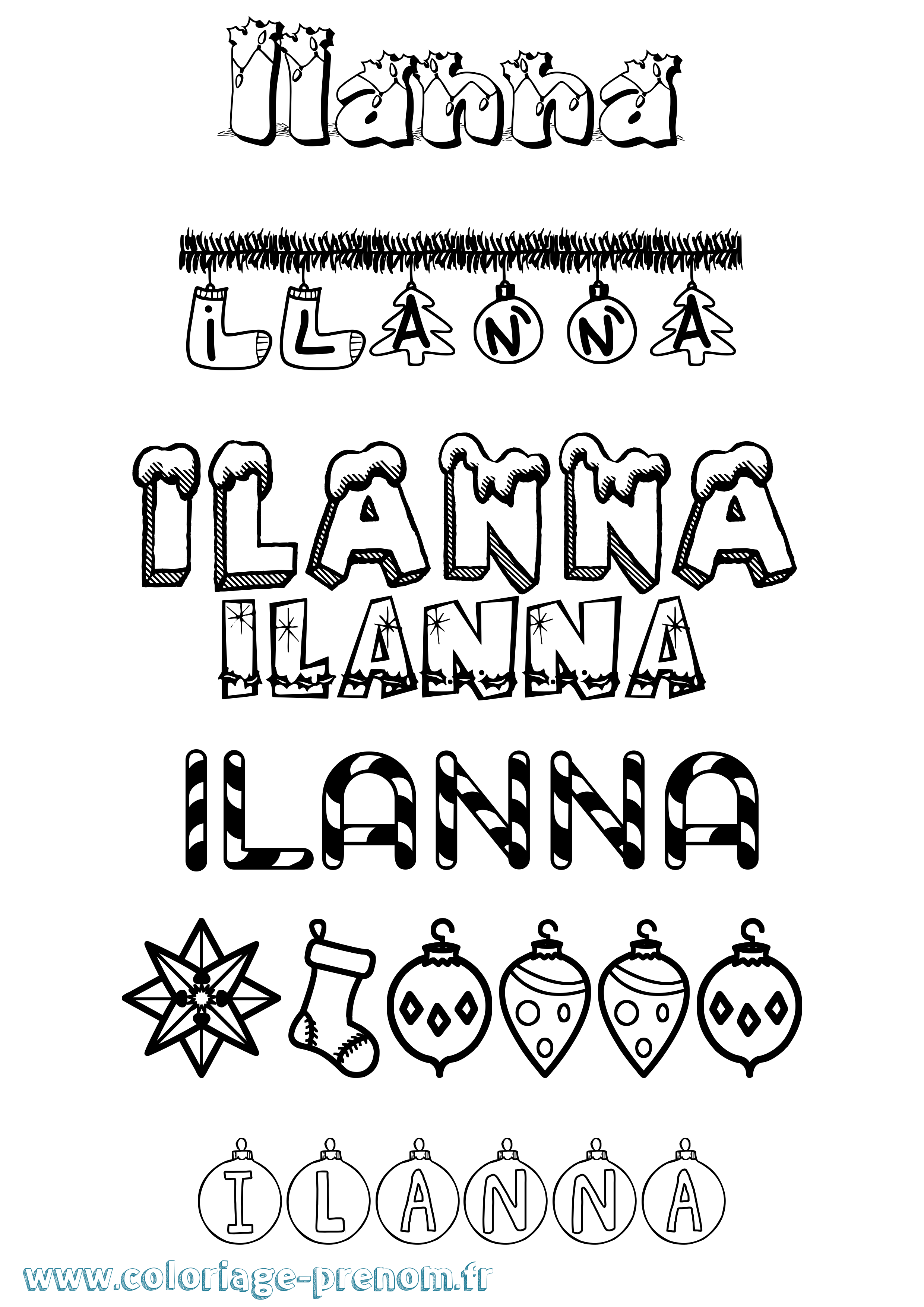 Coloriage Ilanna Noël Coloriage prénom Ilanna Noël
