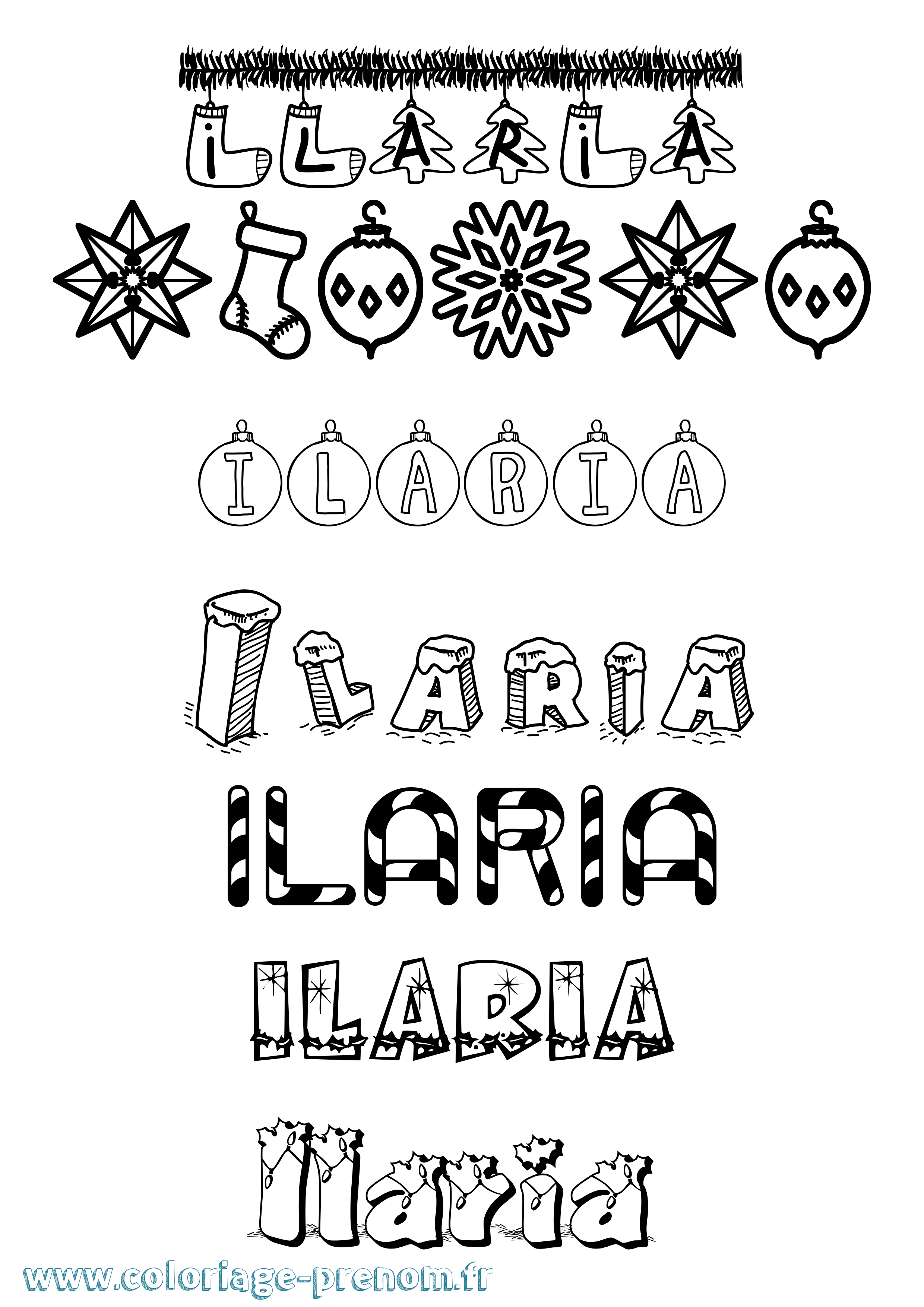 Coloriage prénom Ilaria Noël