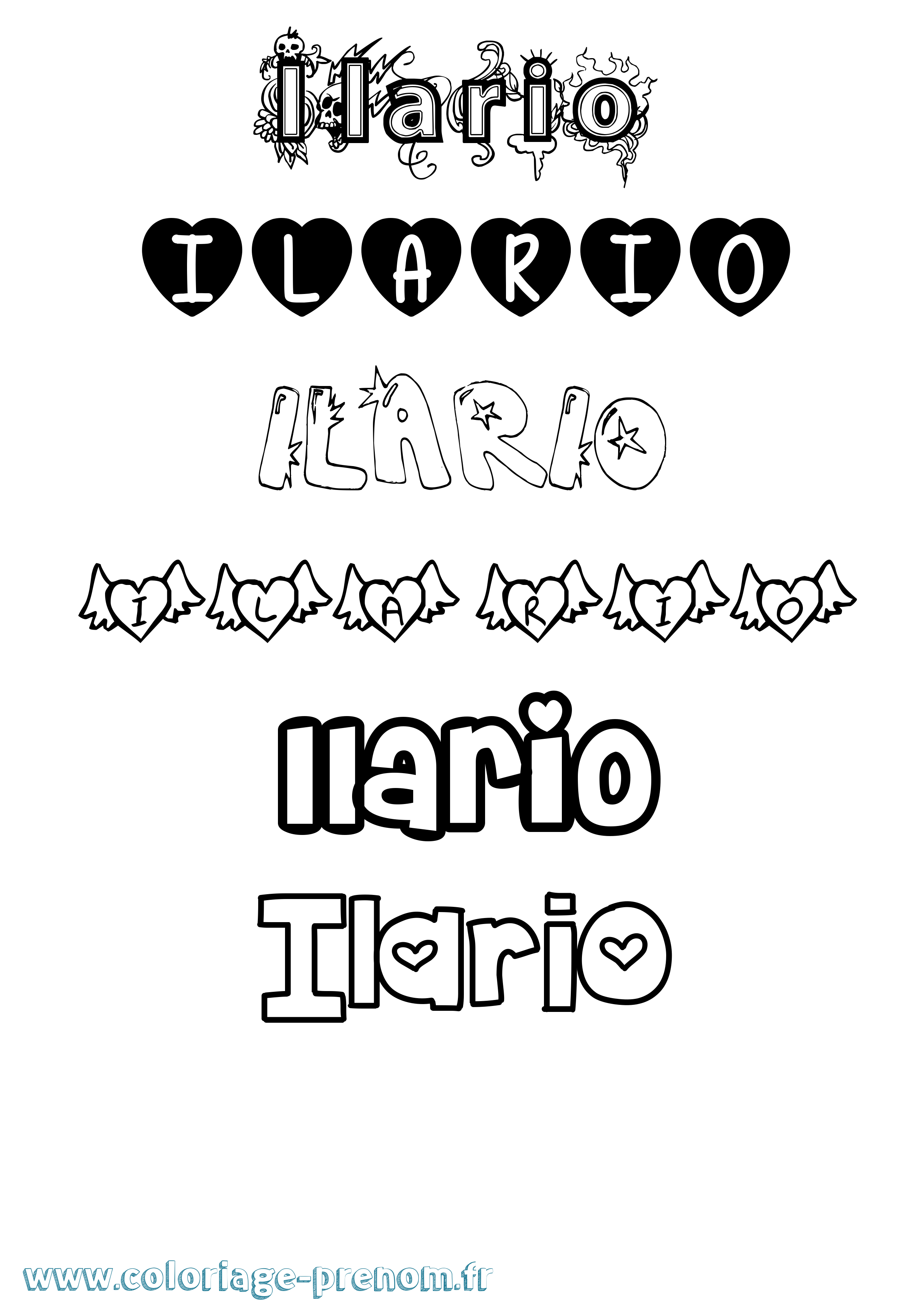 Coloriage Ilario Girly Coloriage prénom Ilario Girly
