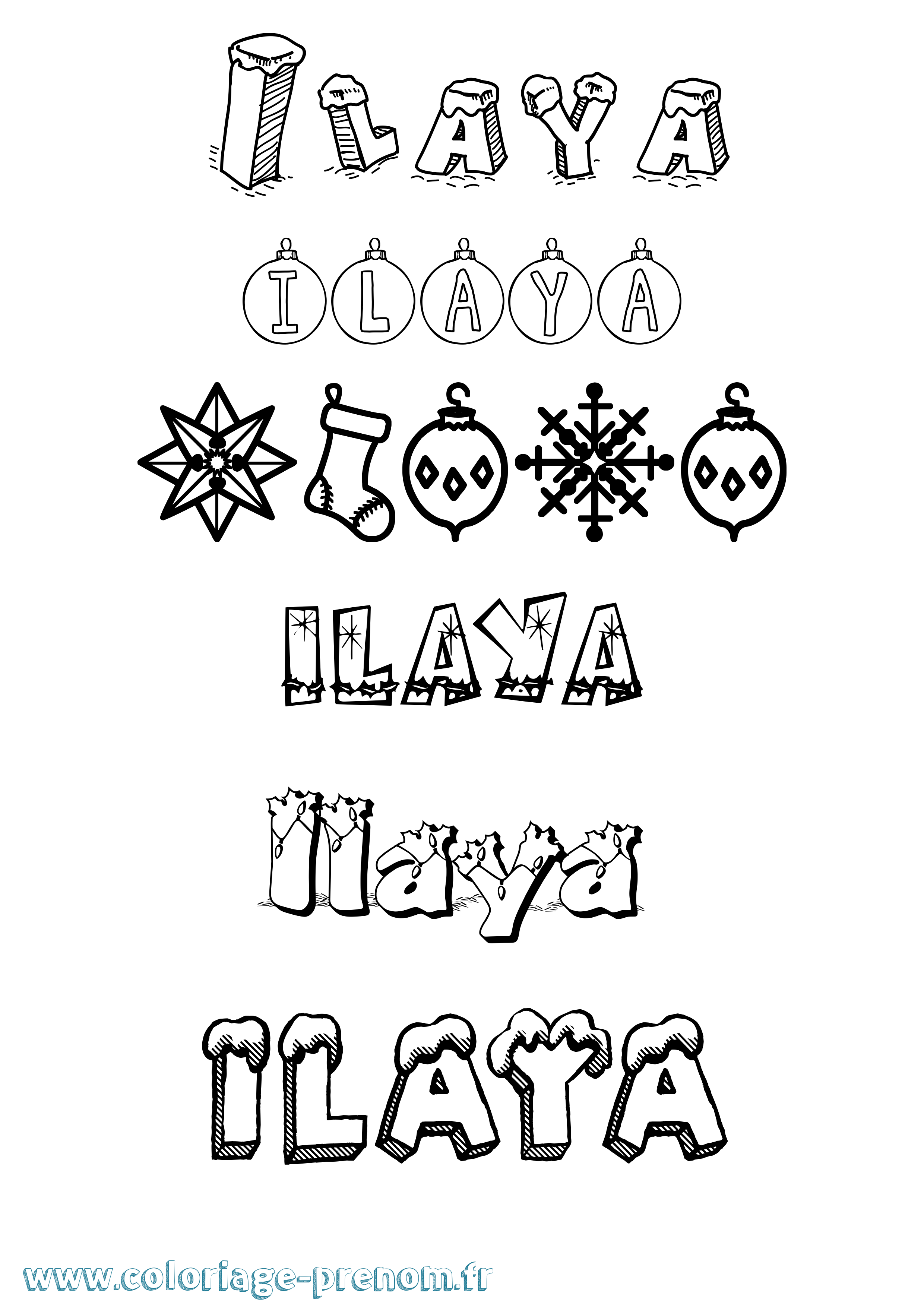 Coloriage prénom Ilaya Noël