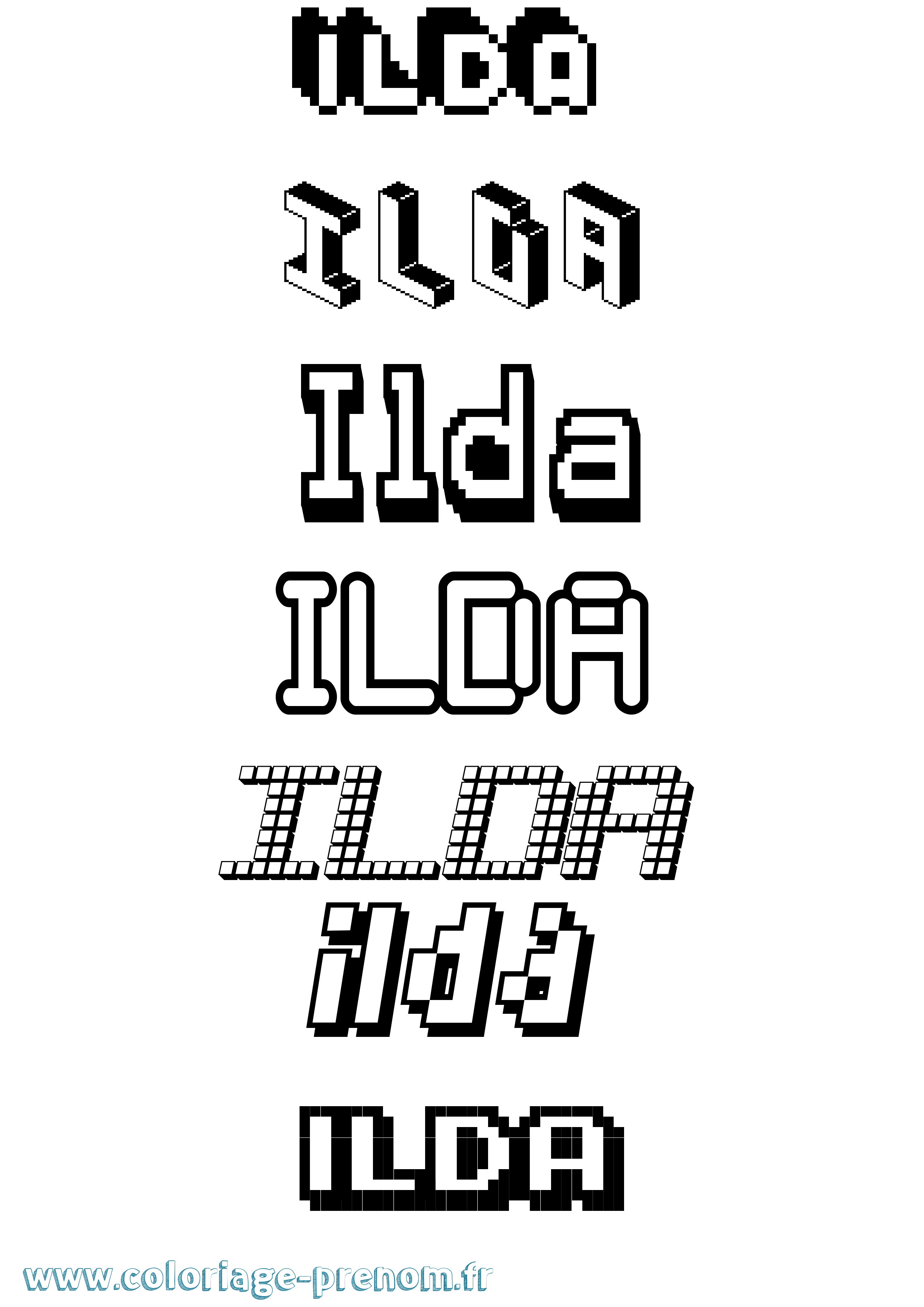 Coloriage prénom Ilda Pixel