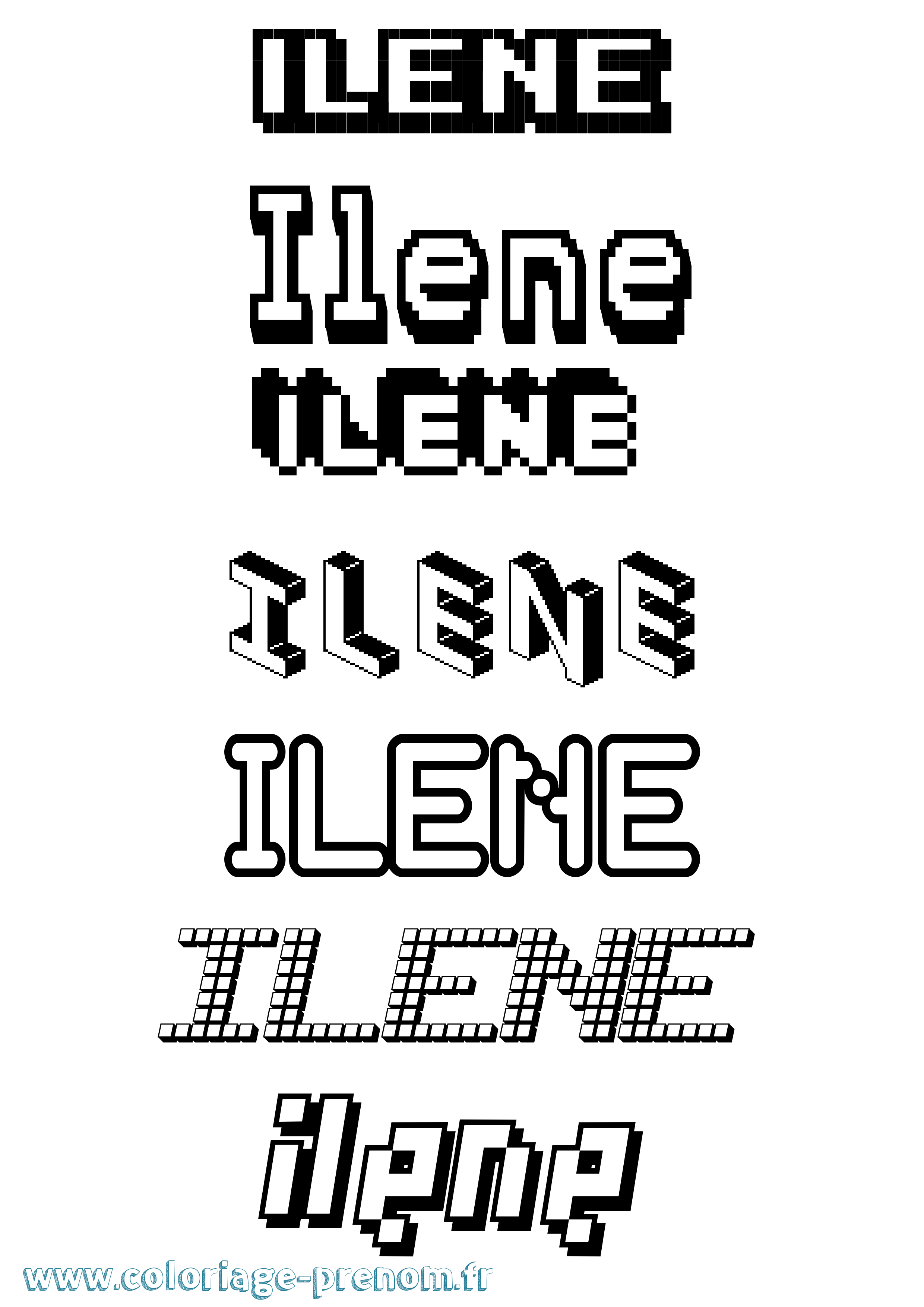 Coloriage prénom Ilene Pixel