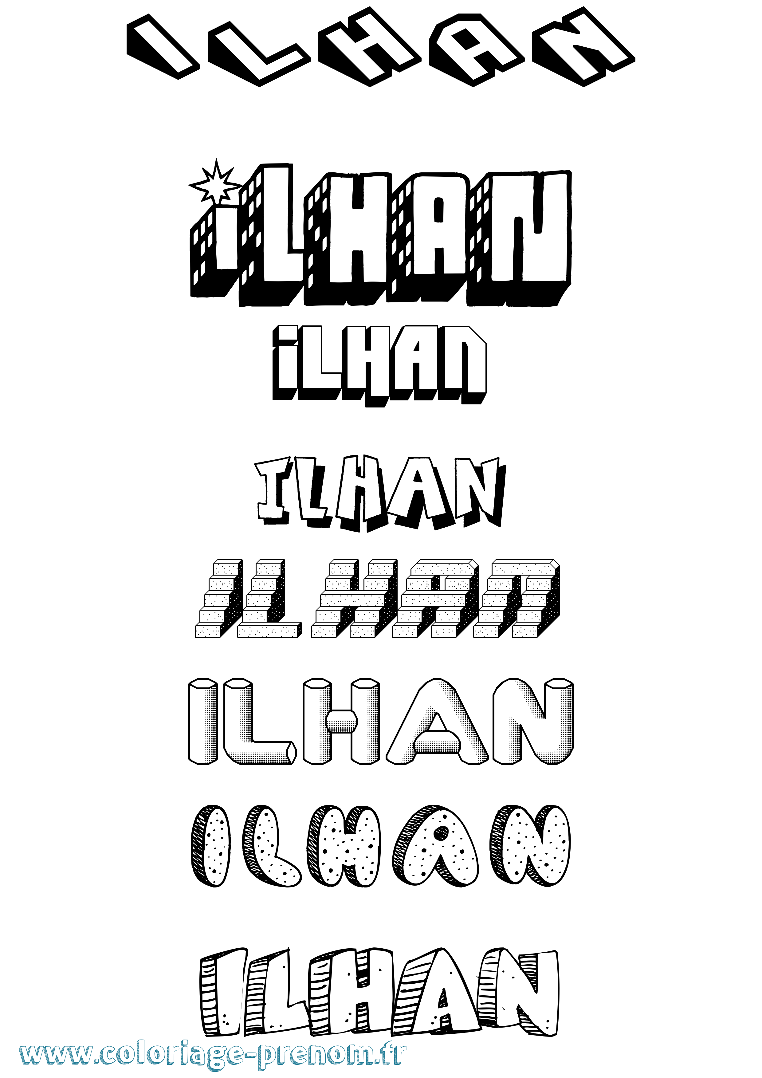 Coloriage prénom Ilhan Effet 3D