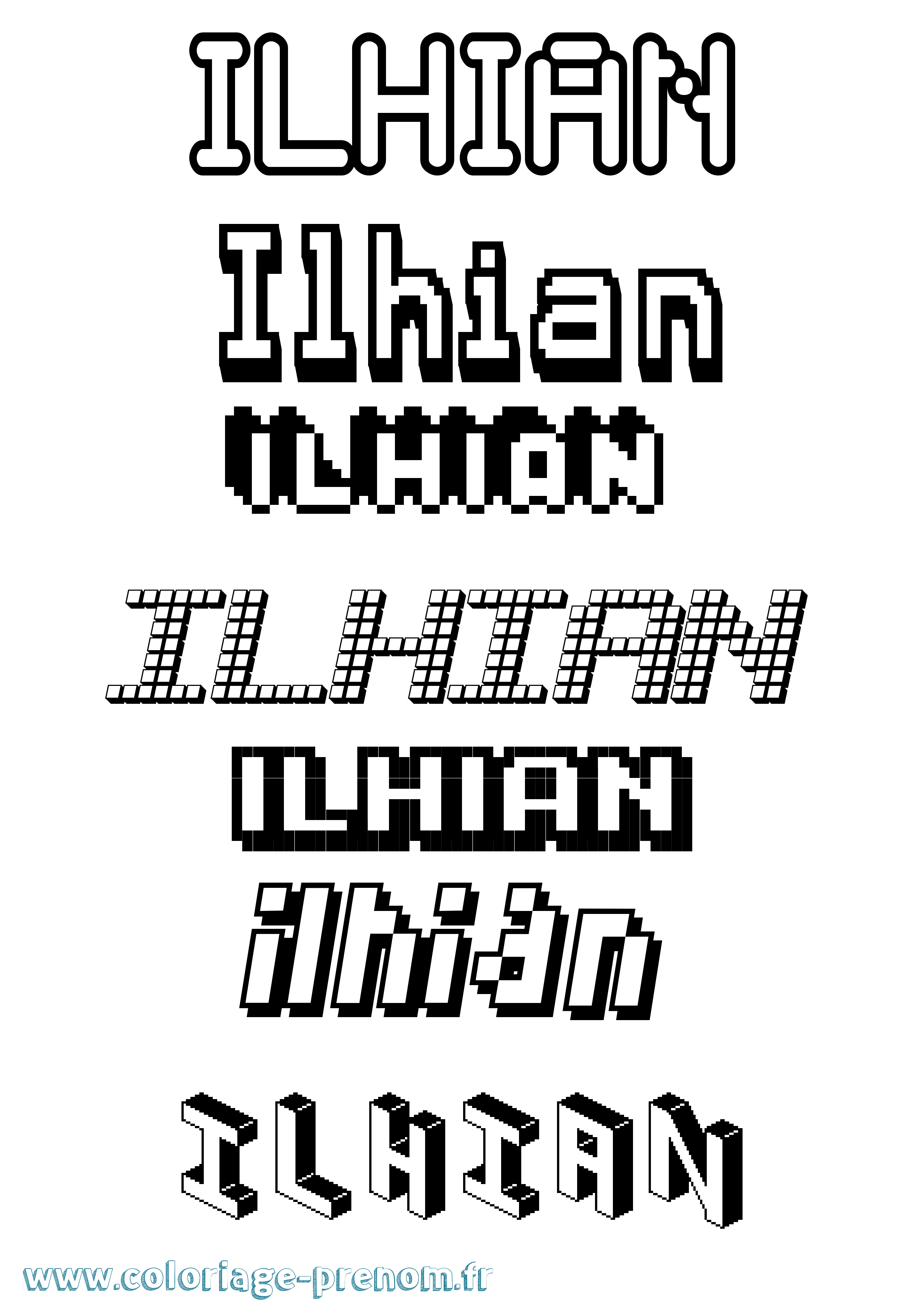 Coloriage prénom Ilhian Pixel